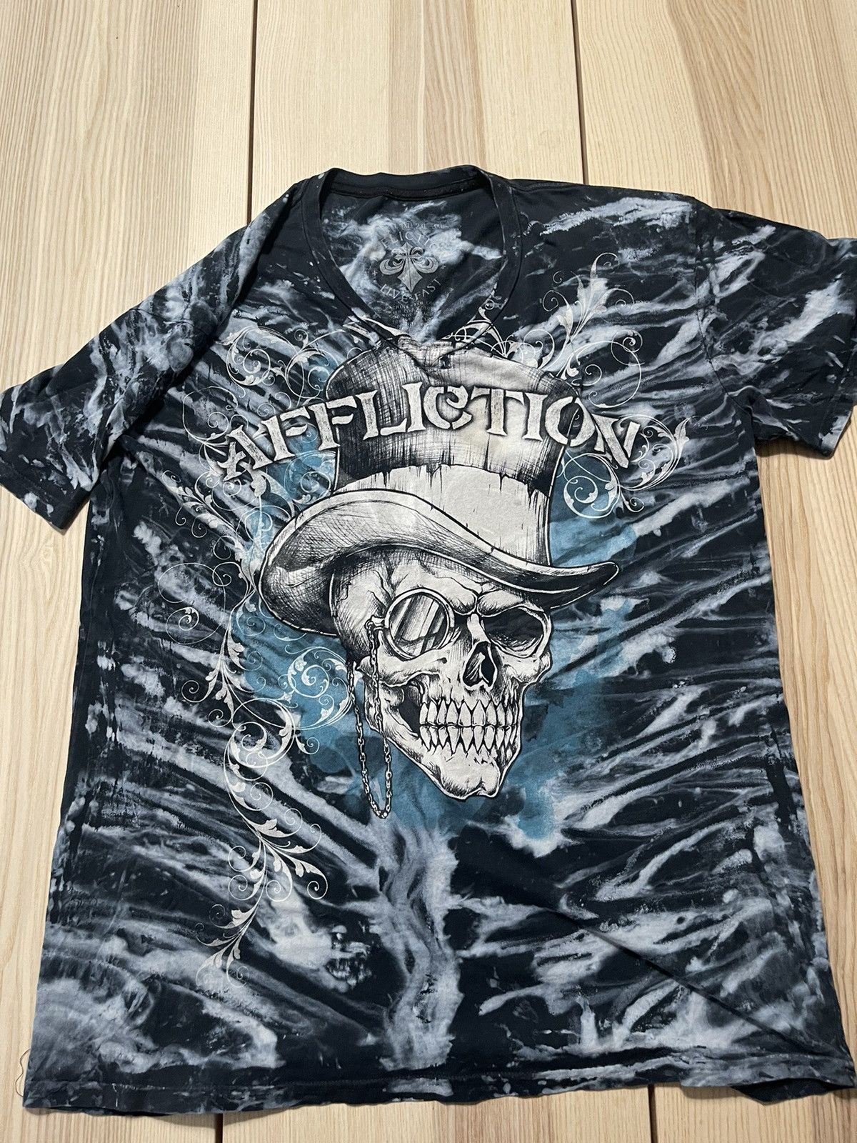 Affliction × Vintage Affliction Skull Top Hat Live Fast AOP Shirt | Grailed
