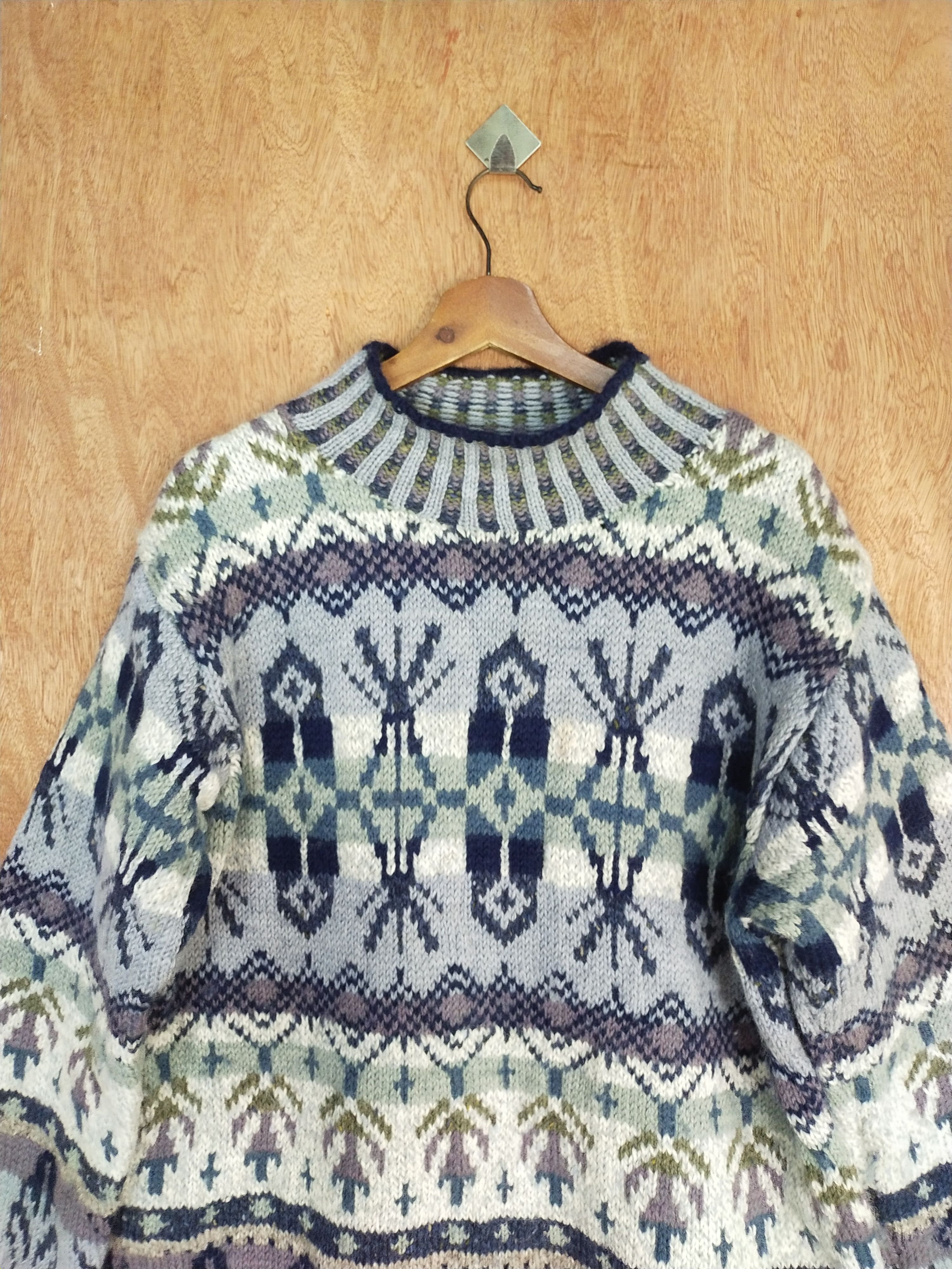 Vintage Light blue/colourful Knitwear art japan winter #S107 Size US M / EU 48-50 / 2 - 2 Thumbnail
