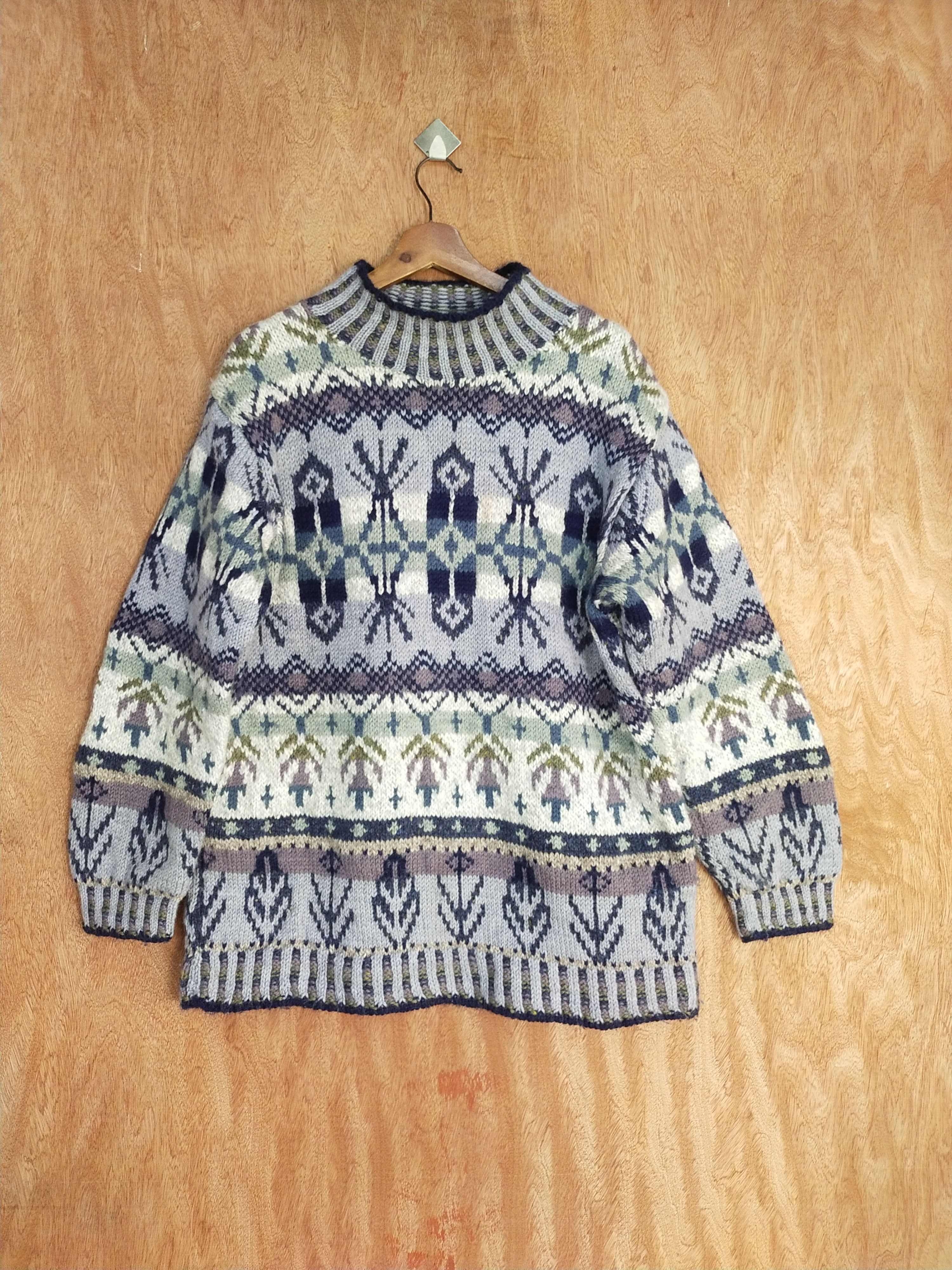 Vintage Light blue/colourful Knitwear art japan winter #S107 Size US M / EU 48-50 / 2 - 1 Thumbnail