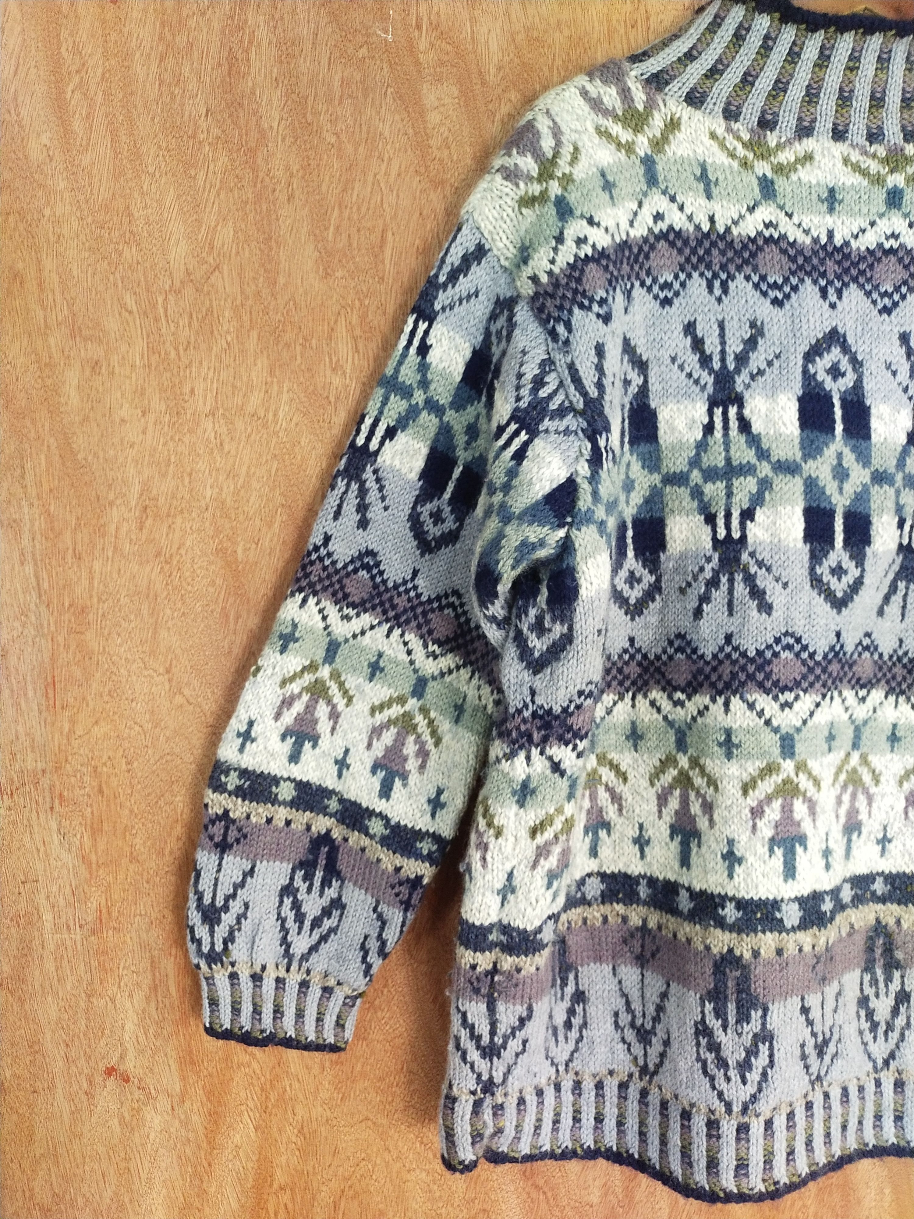 Vintage Light blue/colourful Knitwear art japan winter #S107 Size US M / EU 48-50 / 2 - 7 Thumbnail