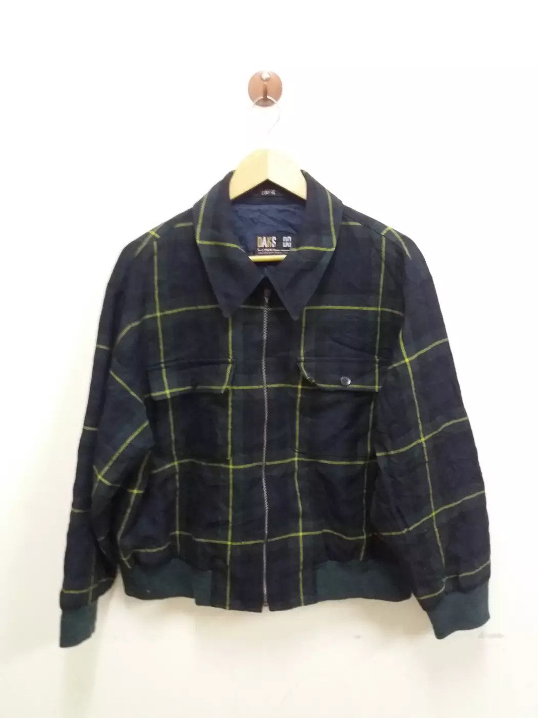 DAKS Dark London zipper green cheakered wool jacket Size US L / EU 52-54 / 3 - 1 Thumbnail