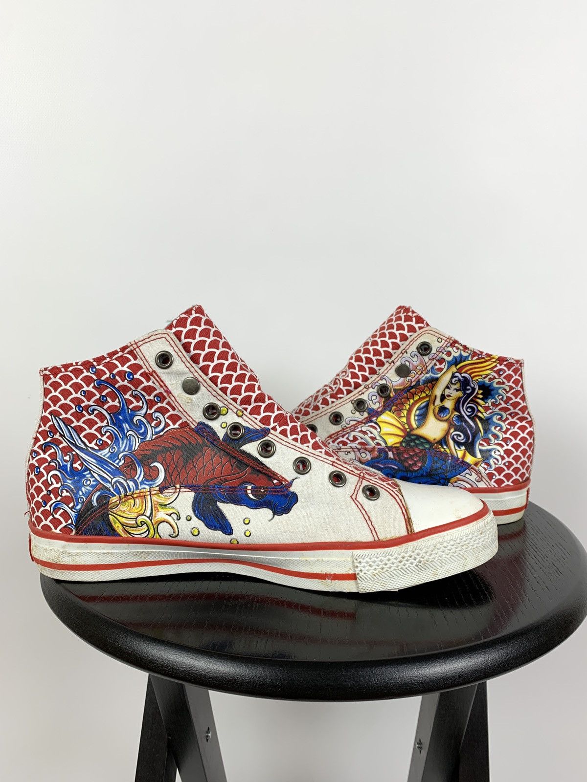 Christian Audigier NEW! Vintage Ed Hardy Hi Top Sneakers Rare Fish Mermaid Size US 6.5 / EU 39-40 - 2 Thumbnail