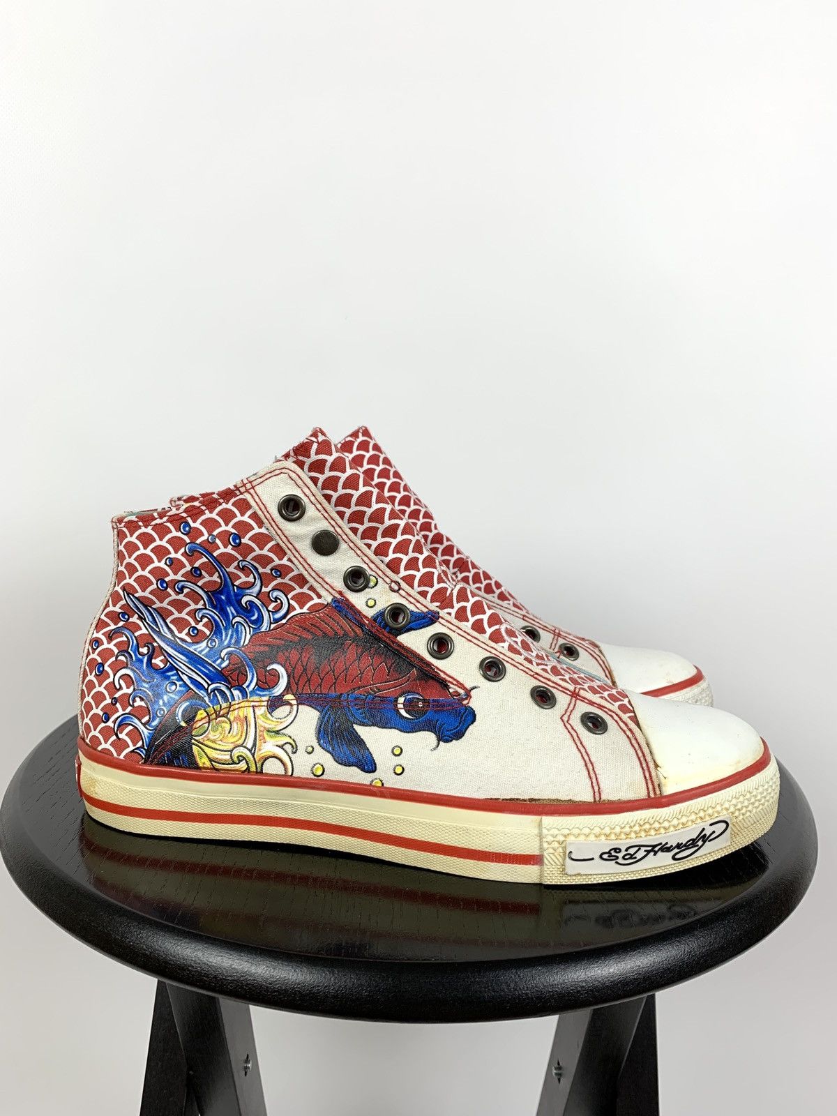 Christian Audigier NEW! Vintage Ed Hardy Hi Top Sneakers Rare Fish Mermaid Size US 6.5 / EU 39-40 - 5 Thumbnail