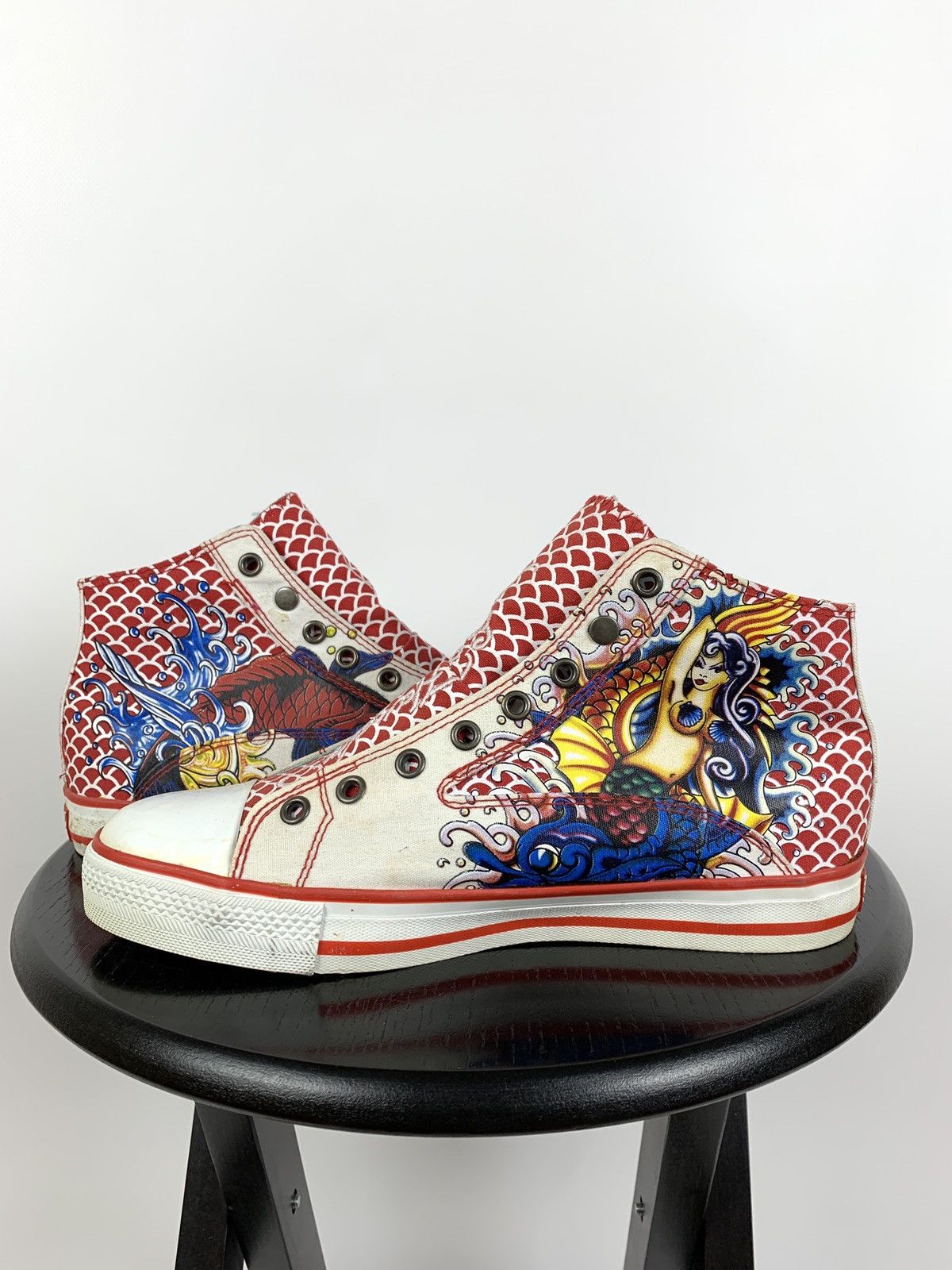 Christian Audigier NEW! Vintage Ed Hardy Hi Top Sneakers Rare Fish Mermaid Size US 6.5 / EU 39-40 - 3 Thumbnail