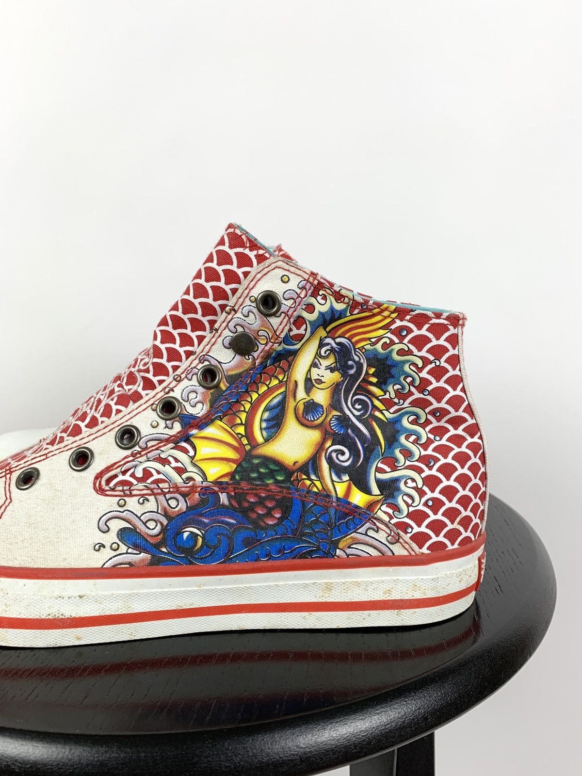 Christian Audigier NEW! Vintage Ed Hardy Hi Top Sneakers Rare Fish Mermaid Size US 6.5 / EU 39-40 - 10 Thumbnail