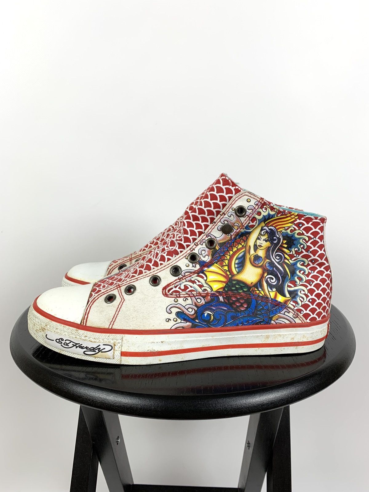 Christian Audigier NEW! Vintage Ed Hardy Hi Top Sneakers Rare Fish Mermaid Size US 6.5 / EU 39-40 - 4 Thumbnail