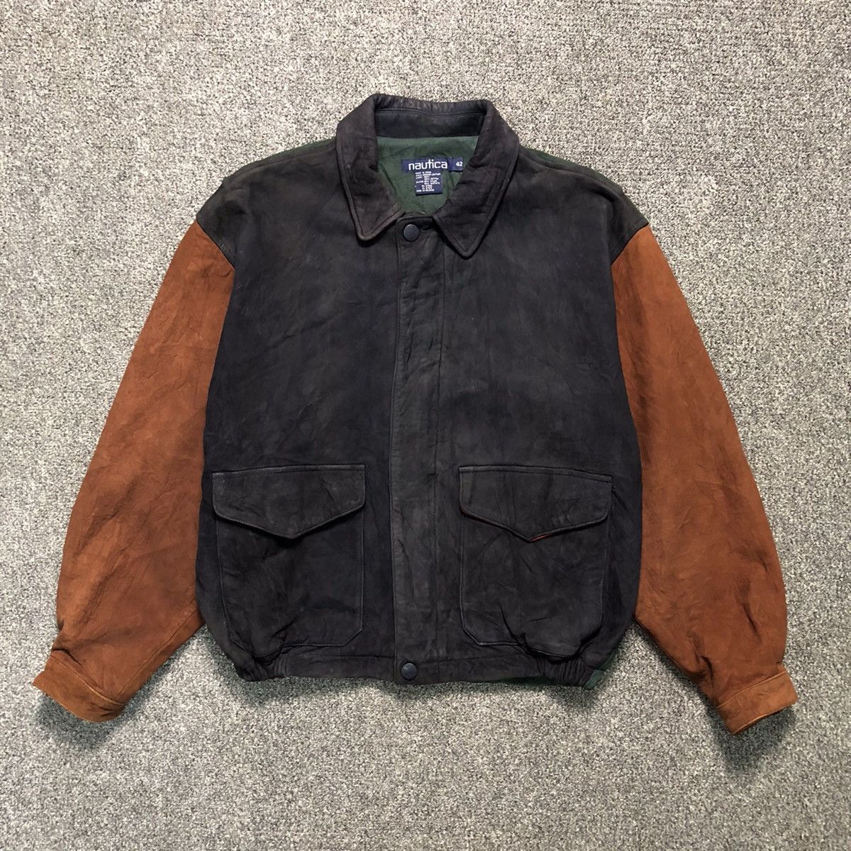Nautica Vintage 90s Nautica Colourblock Leather Jacket Size US XL / EU 56 / 4 - 1 Thumbnail