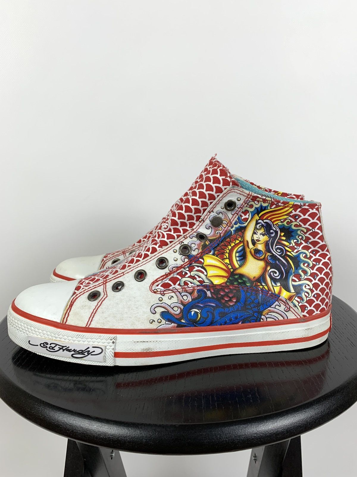 Christian Audigier NEW! Vintage Ed Hardy Hi Top Sneakers Rare Fish Mermaid Y2K Size US 6.5 / EU 39-40 - 4 Thumbnail