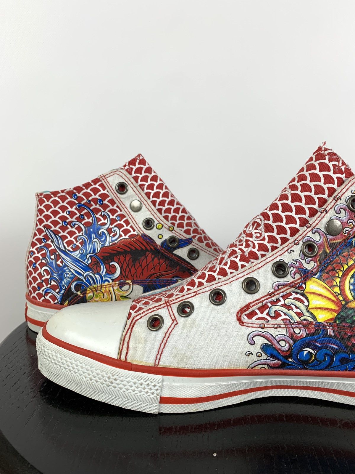 Christian Audigier NEW! Vintage Ed Hardy Hi Top Sneakers Rare Fish Mermaid Y2K Size US 6.5 / EU 39-40 - 14 Thumbnail