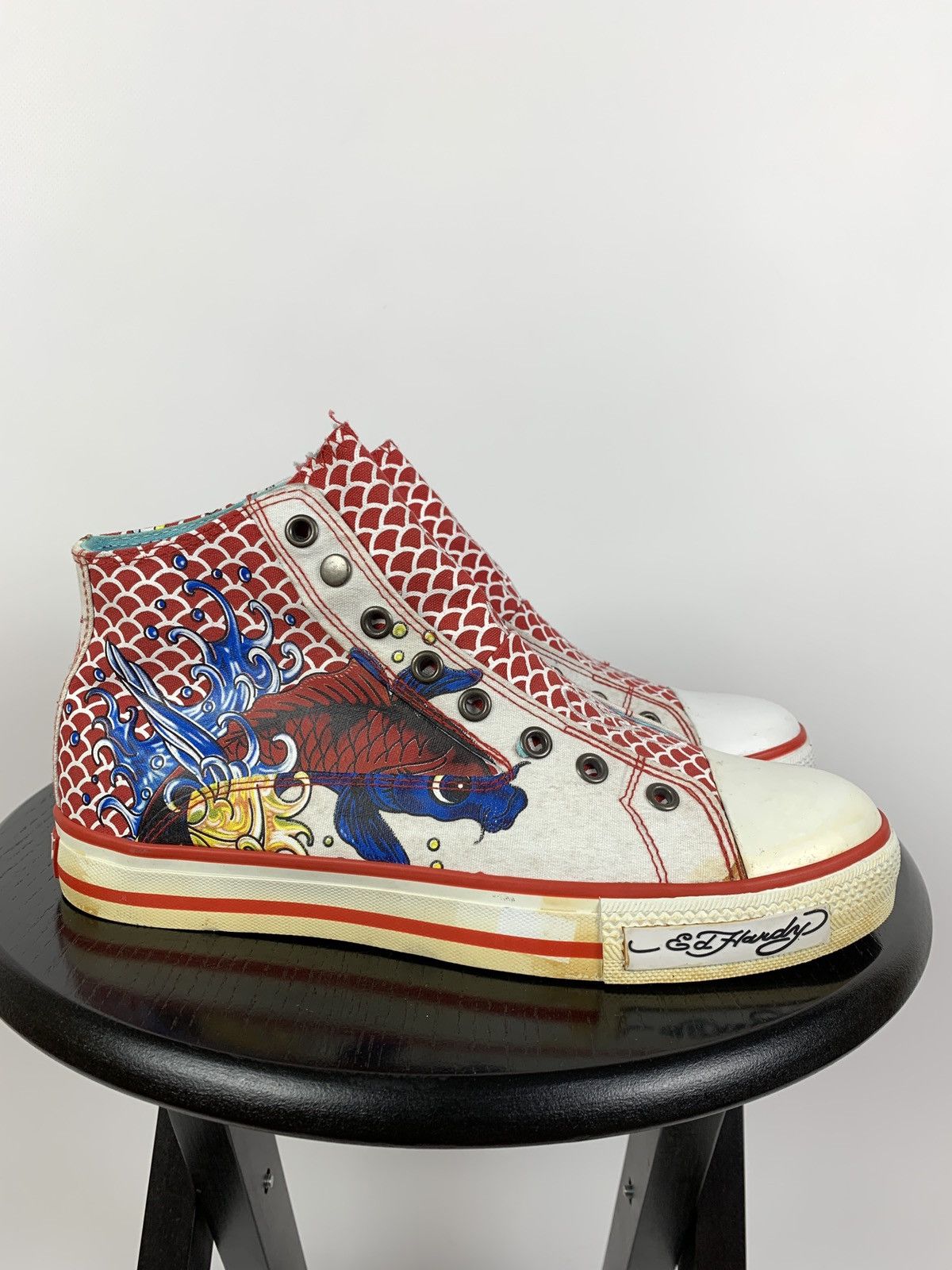 Christian Audigier NEW! Vintage Ed Hardy Hi Top Sneakers Rare Fish Mermaid Y2K Size US 6.5 / EU 39-40 - 5 Thumbnail