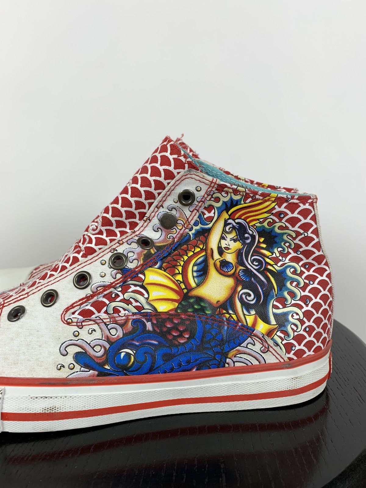 Christian Audigier NEW! Vintage Ed Hardy Hi Top Sneakers Rare Fish Mermaid Y2K Size US 6.5 / EU 39-40 - 10 Thumbnail