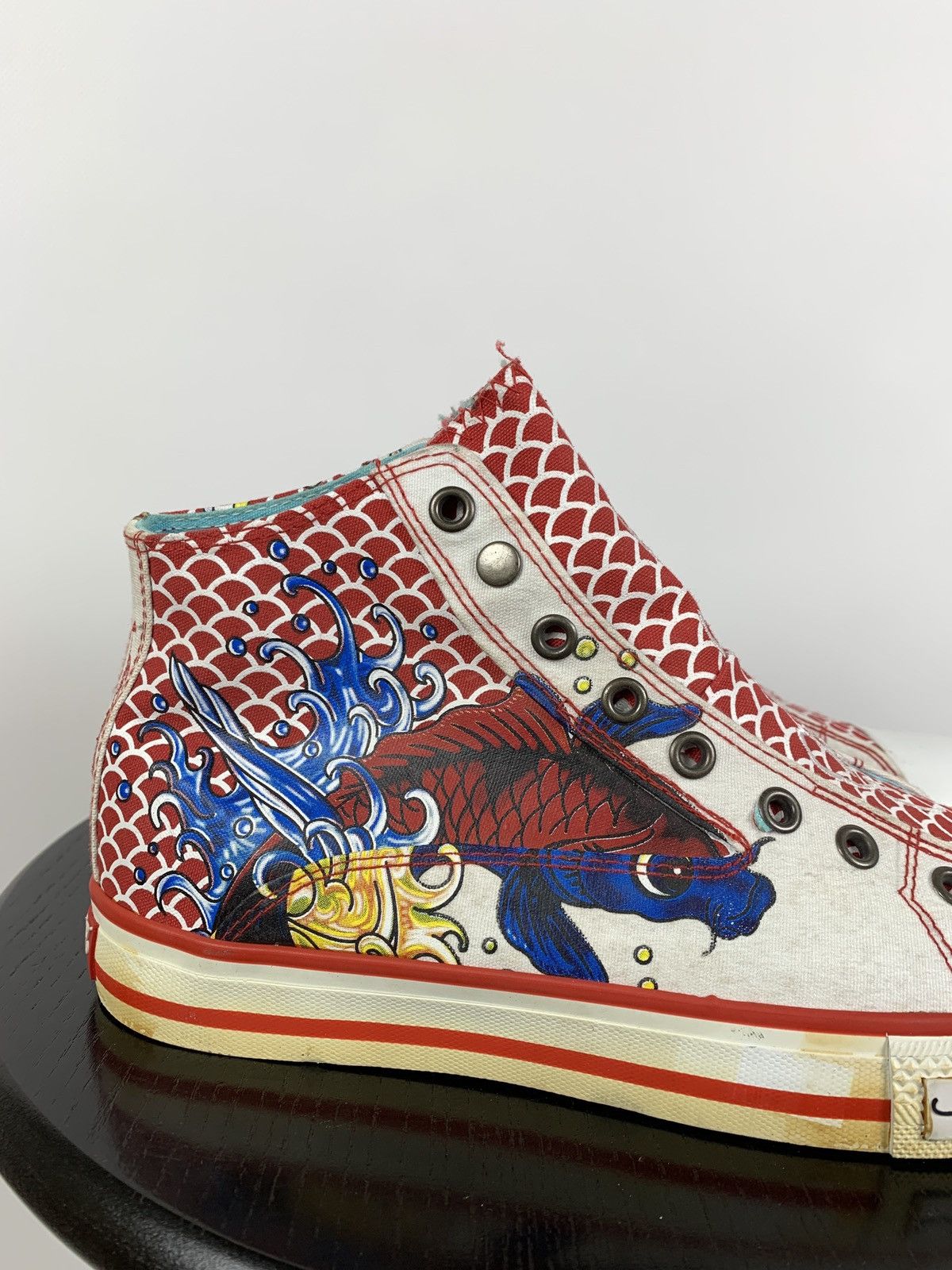 Christian Audigier NEW! Vintage Ed Hardy Hi Top Sneakers Rare Fish Mermaid Y2K Size US 6.5 / EU 39-40 - 12 Thumbnail
