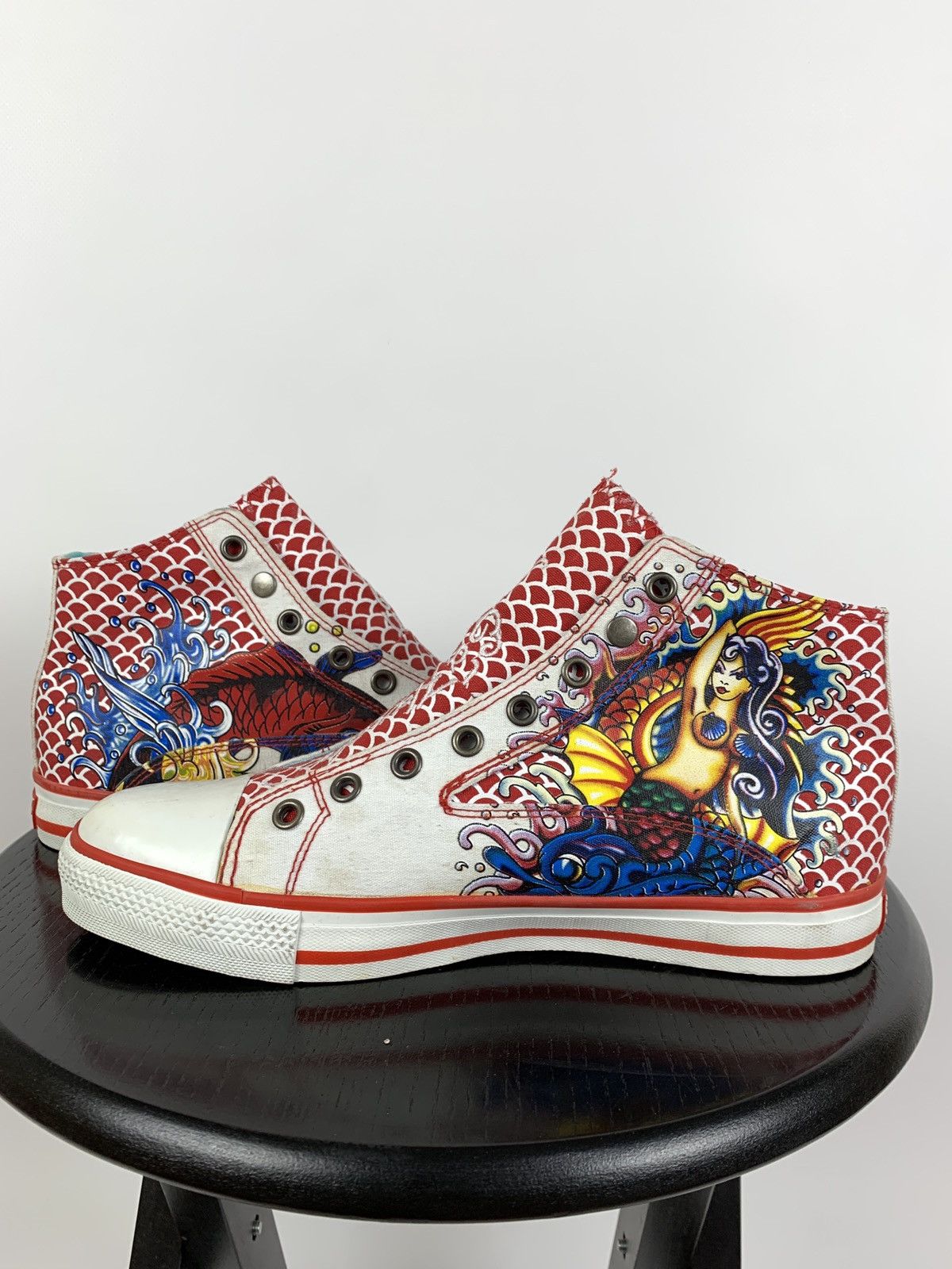 Christian Audigier NEW! Vintage Ed Hardy Hi Top Sneakers Rare Fish Mermaid Y2K Size US 6.5 / EU 39-40 - 3 Thumbnail