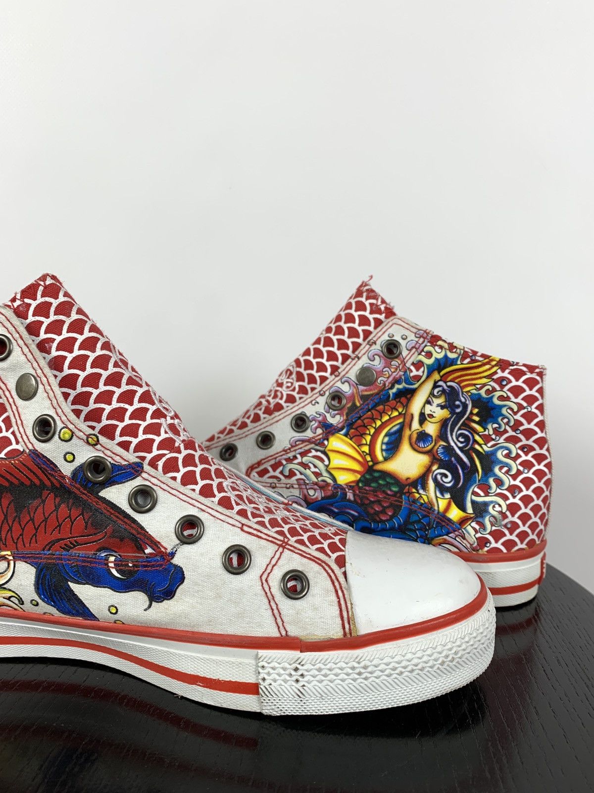 Christian Audigier NEW! Vintage Ed Hardy Hi Top Sneakers Rare Fish Mermaid Y2K Size US 6.5 / EU 39-40 - 17 Thumbnail
