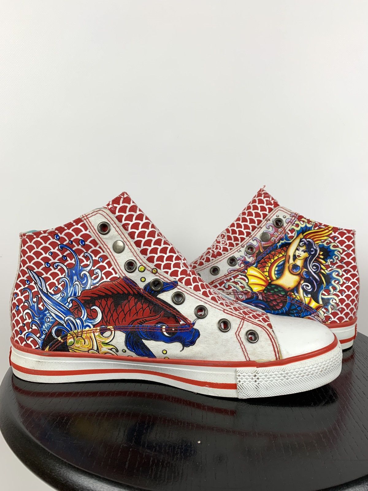Christian Audigier NEW! Vintage Ed Hardy Hi Top Sneakers Rare Fish Mermaid Y2K Size US 6.5 / EU 39-40 - 2 Thumbnail