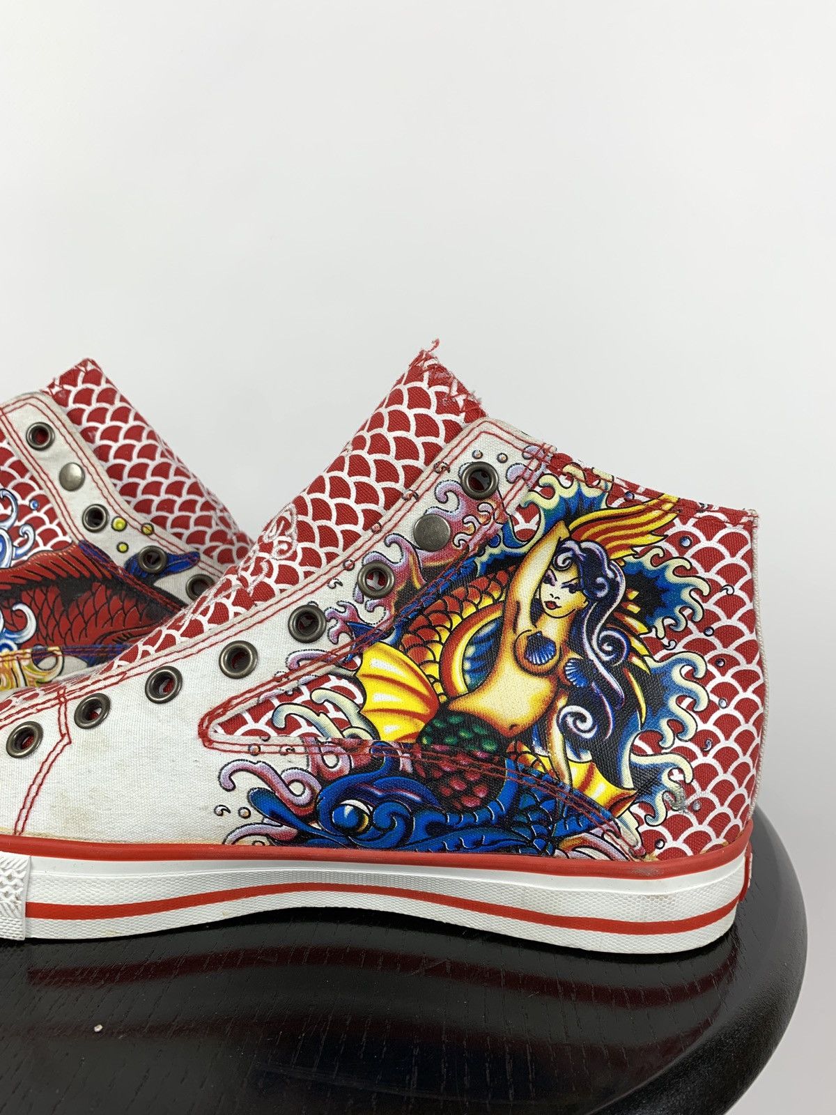 Christian Audigier NEW! Vintage Ed Hardy Hi Top Sneakers Rare Fish Mermaid Y2K Size US 6.5 / EU 39-40 - 15 Thumbnail