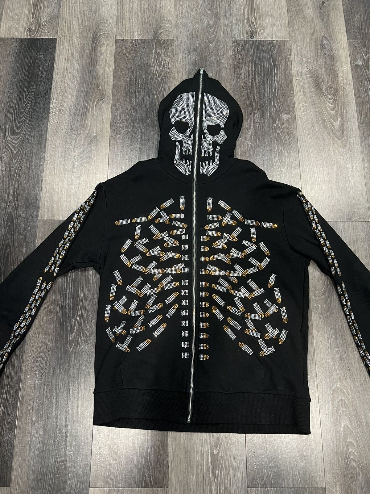 Vintage Skeleton Rhinestone Full Zip Up Jacket - Bullets | Grailed