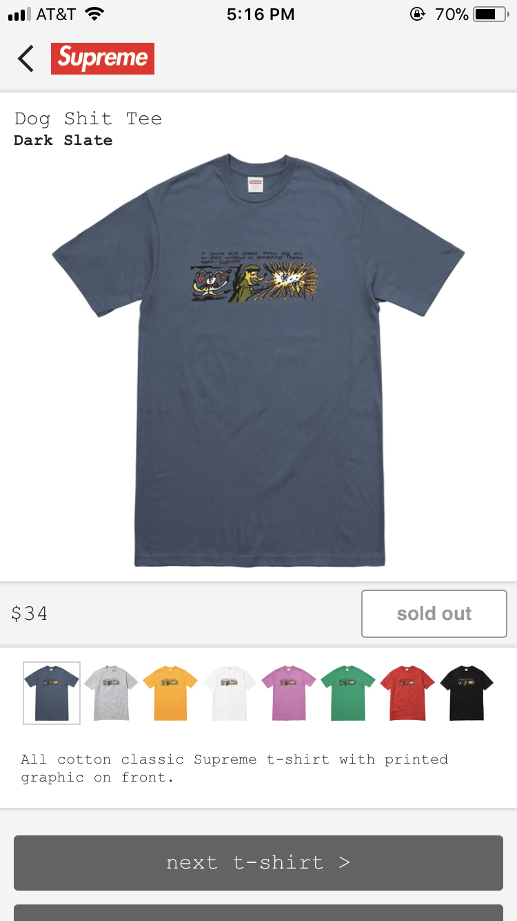 Supreme Supreme Dog Shit Tee Dark Slate Medium Size US M / EU 48-50 / 2 - 5 Thumbnail