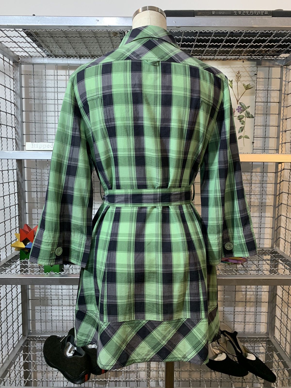 Courreges black/ green tartans dress