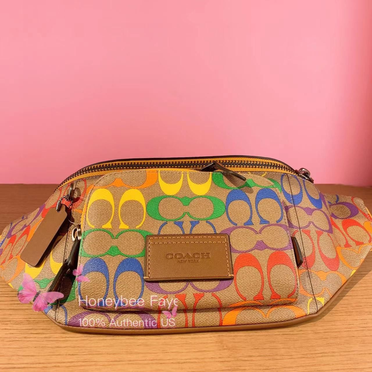 On sale Coach Track Belt Bag In Rainbow Signature Canvas