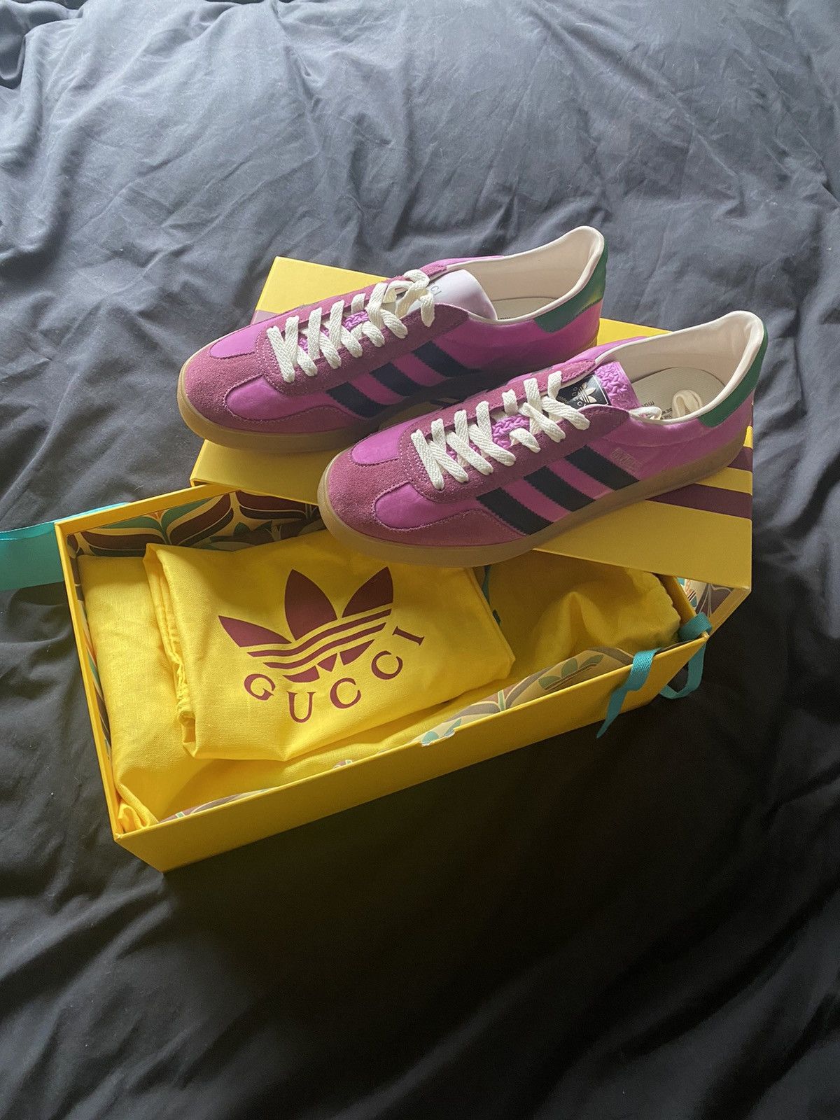 adidas gazelle silver green womens Gucci // X Adidas Pink & Multicolour Velvet & Suede Gazelle Sneaker  VSP  Consignment