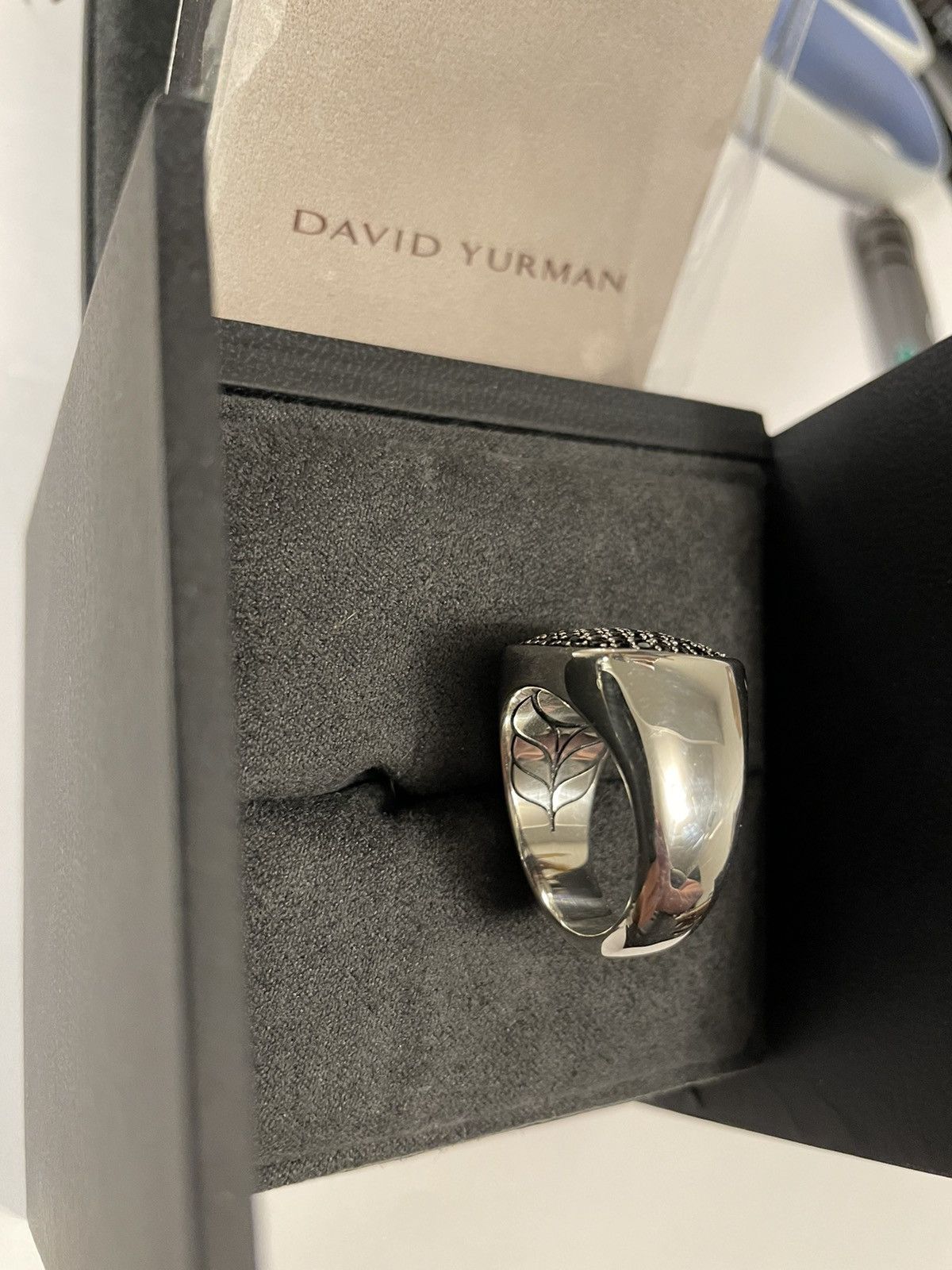 David Yurman MINT David Yurman Sterling Silver/Black Diamond Signet Ring Size ONE SIZE - 6 Thumbnail