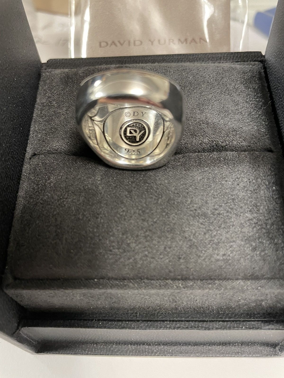 David Yurman MINT David Yurman Sterling Silver/Black Diamond Signet Ring Size ONE SIZE - 4 Thumbnail
