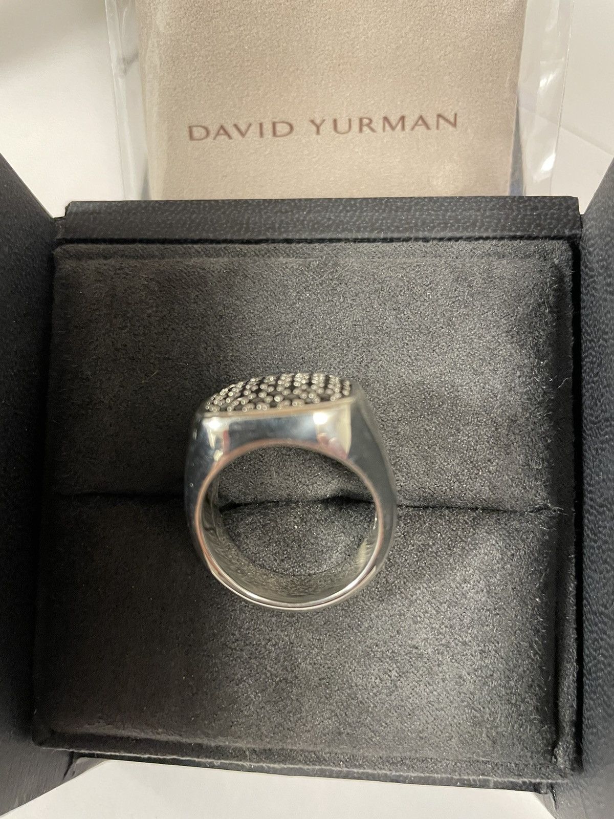 David Yurman MINT David Yurman Sterling Silver/Black Diamond Signet Ring Size ONE SIZE - 7 Thumbnail