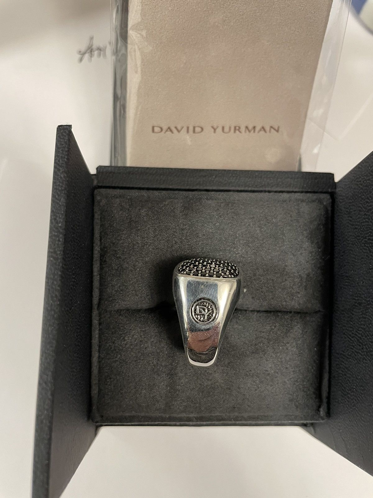 David Yurman MINT David Yurman Sterling Silver/Black Diamond Signet Ring Size ONE SIZE - 5 Thumbnail