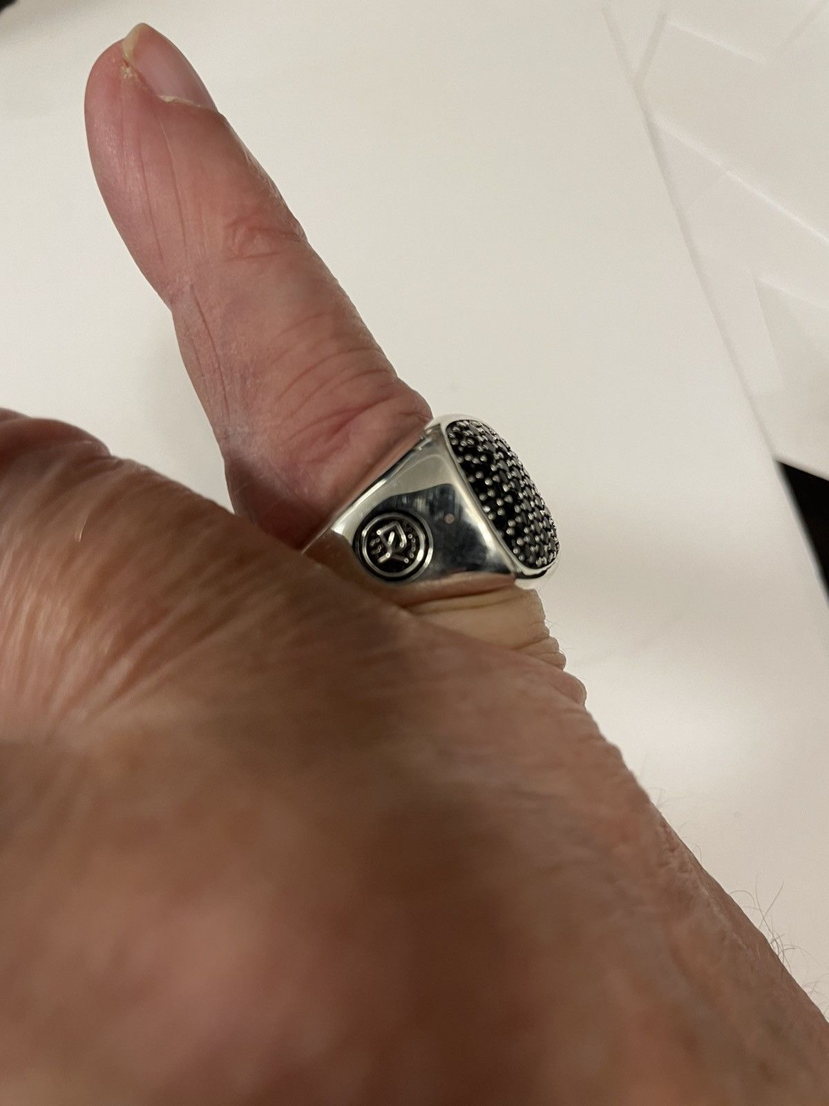 David Yurman MINT David Yurman Sterling Silver/Black Diamond Signet Ring Size ONE SIZE - 1 Thumbnail
