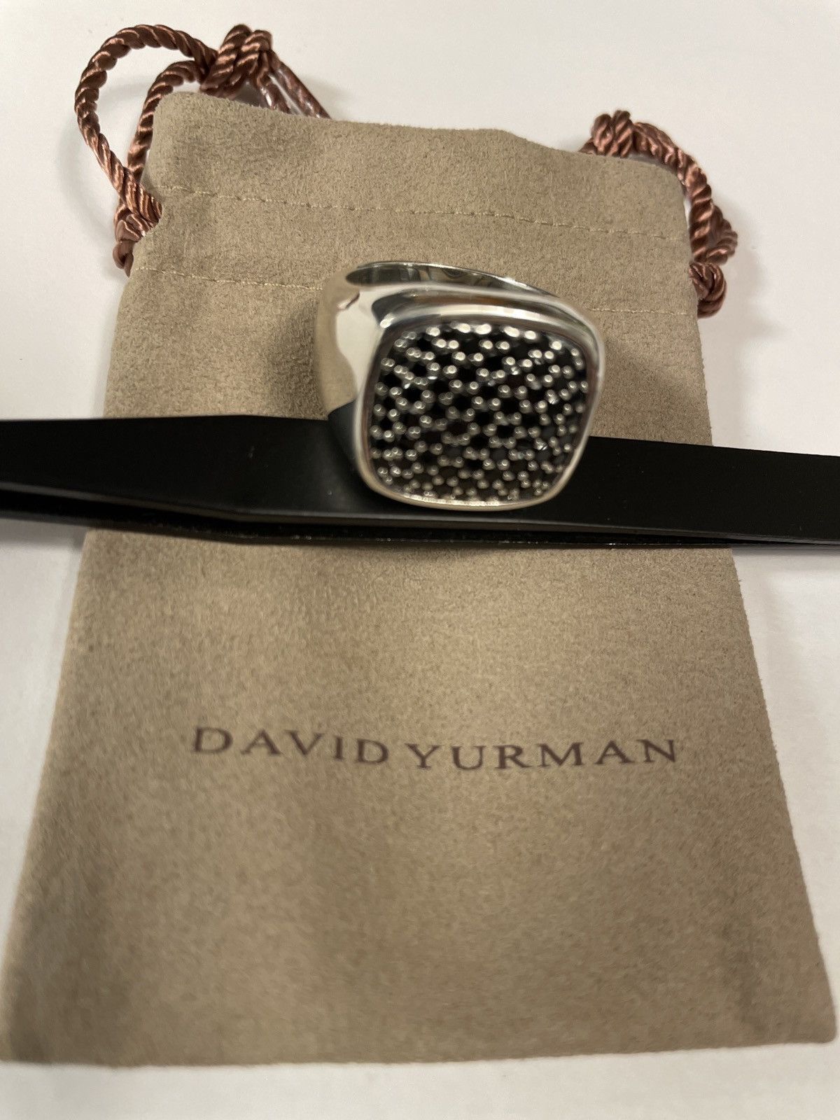 David Yurman MINT David Yurman Sterling Silver/Black Diamond Signet Ring Size ONE SIZE - 8 Thumbnail