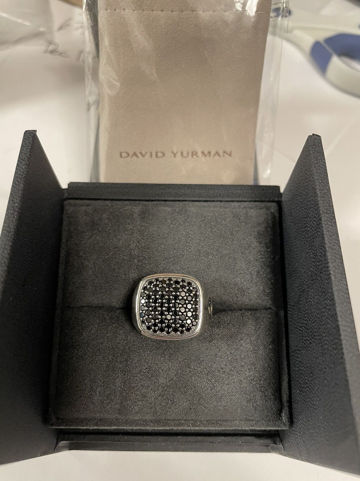 David Yurman MINT David Yurman Sterling Silver/Black Diamond Signet Ring Size ONE SIZE - 10 Thumbnail