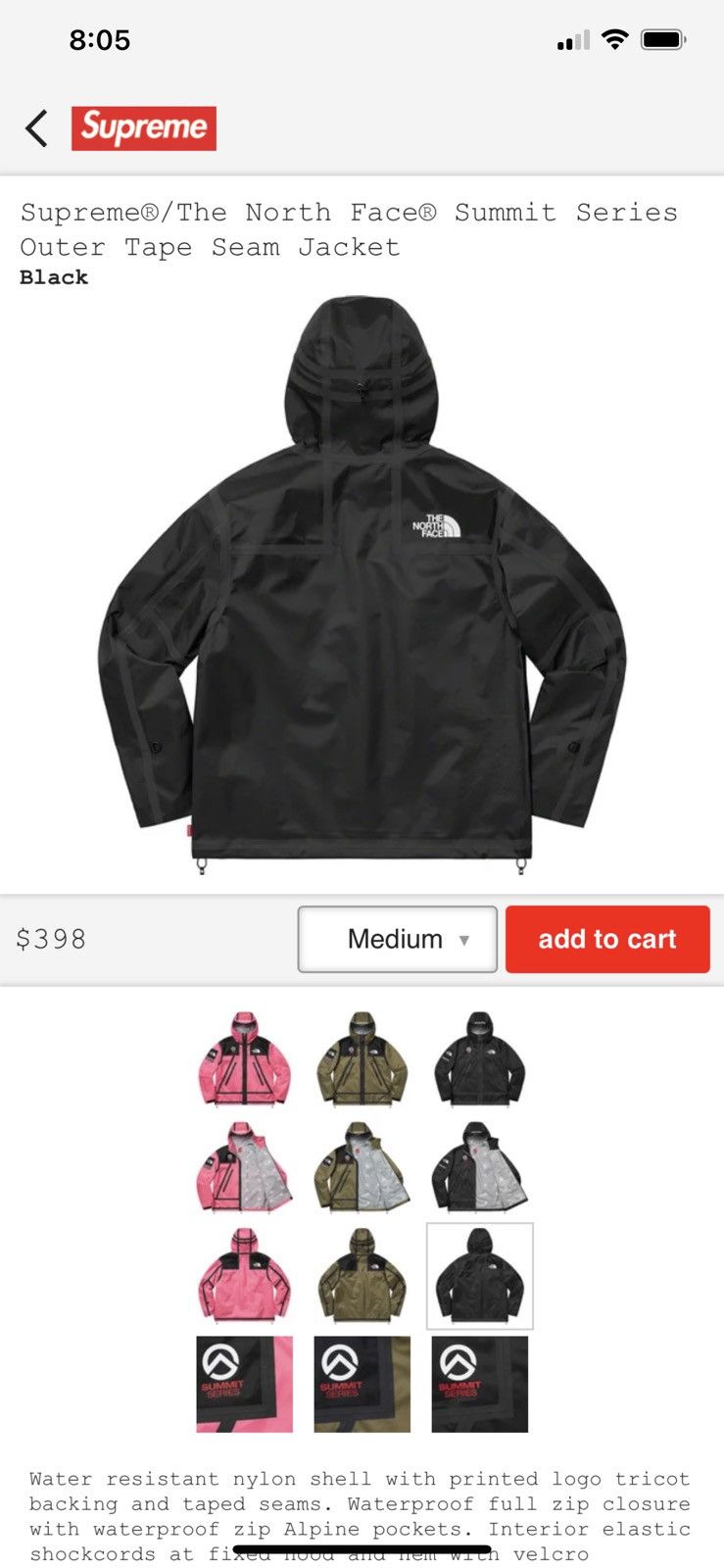 Supreme Supreme The North Face Summit Series Outer Tape Seam