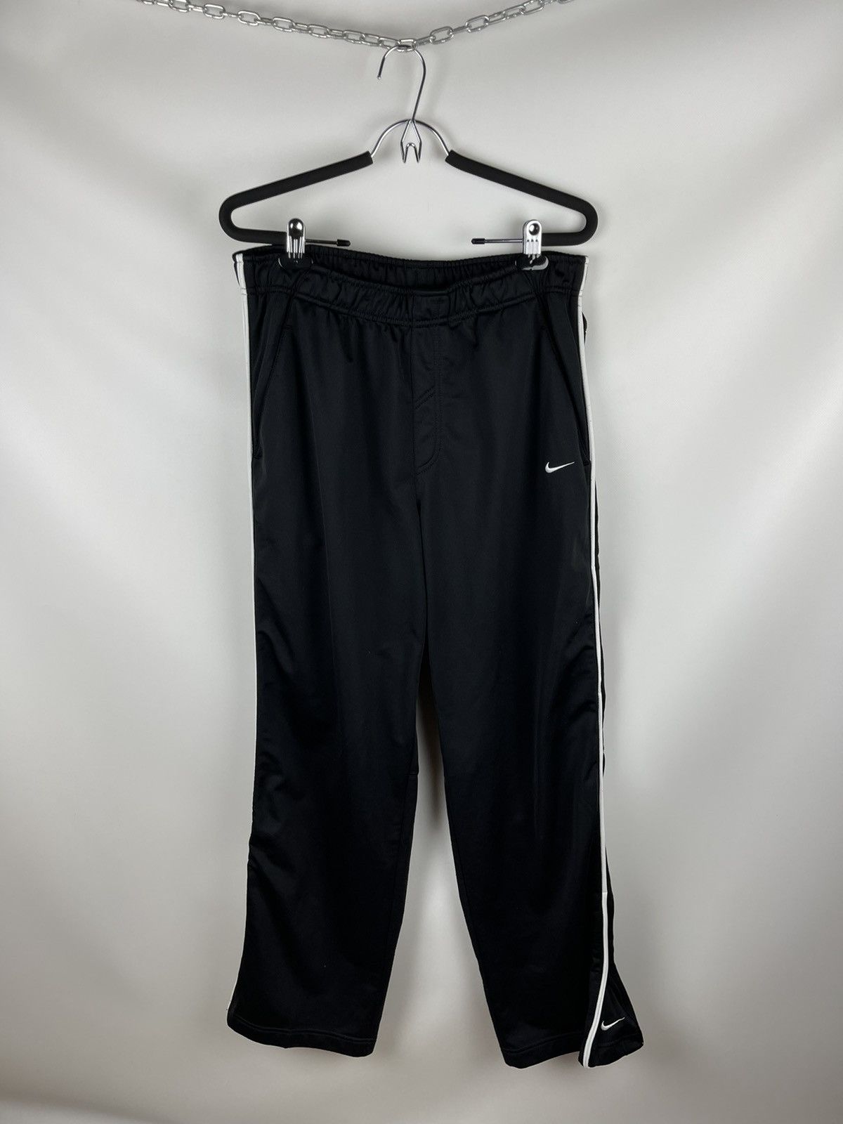 Nike × Vintage Nike vintage y2k black double swoosh trackpants with stripe Size US 34 / EU 50 - 1 Thumbnail