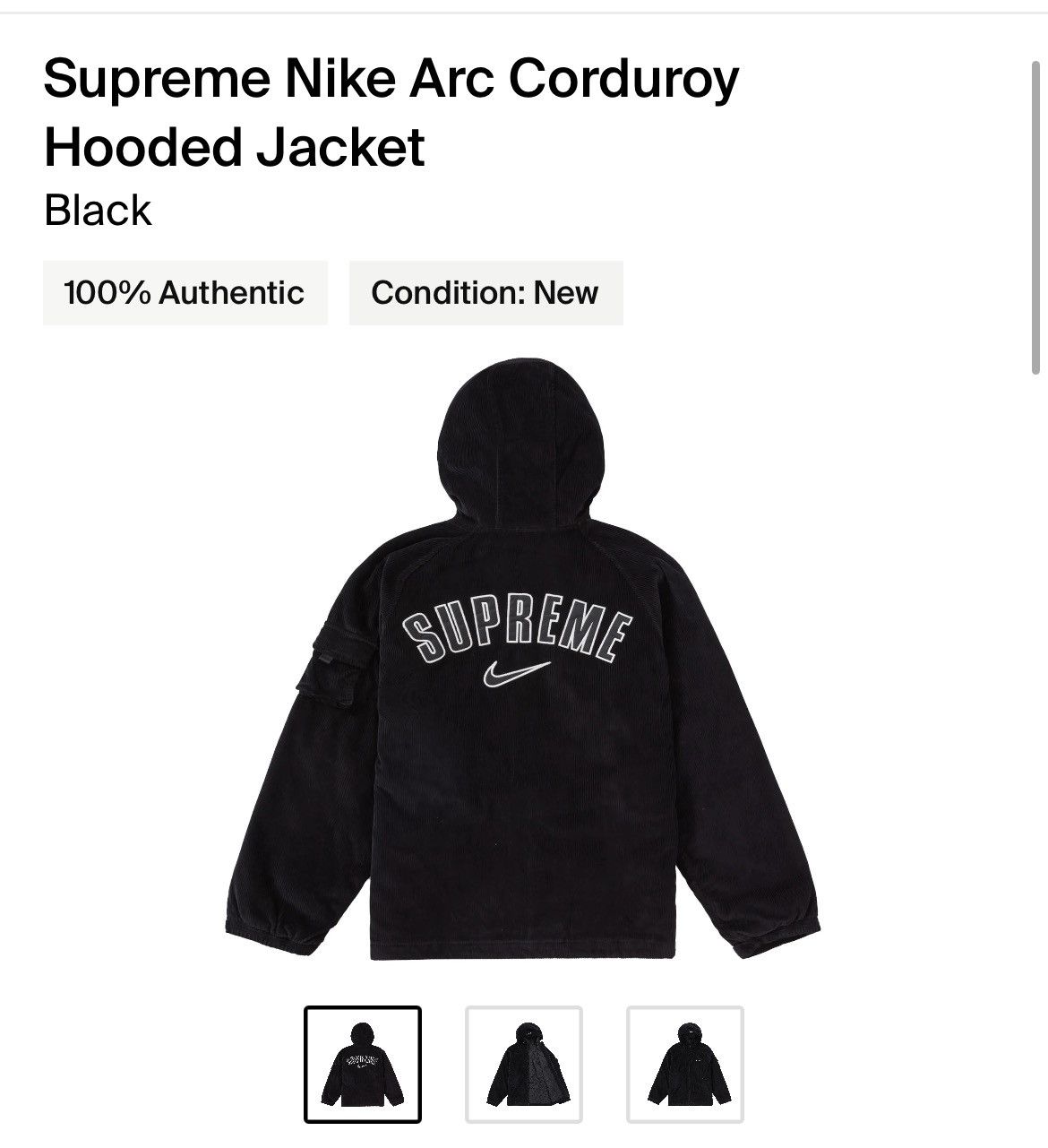 Supreme Supreme Nike Arc Corduroy Hooded Jacket Black | Grailed