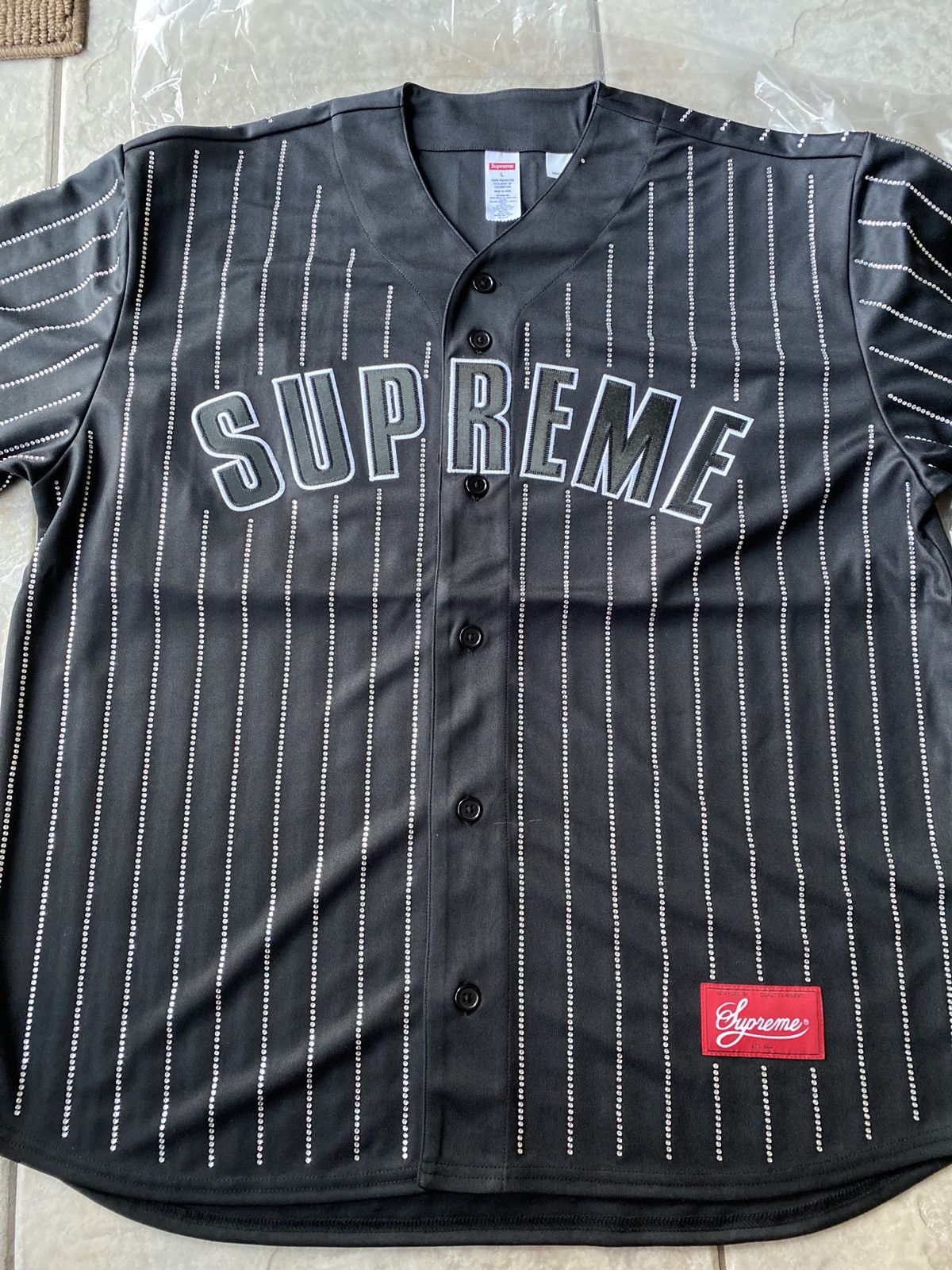 Supreme Supreme Rhinestone Stripe Baseball Jersey | Grailed