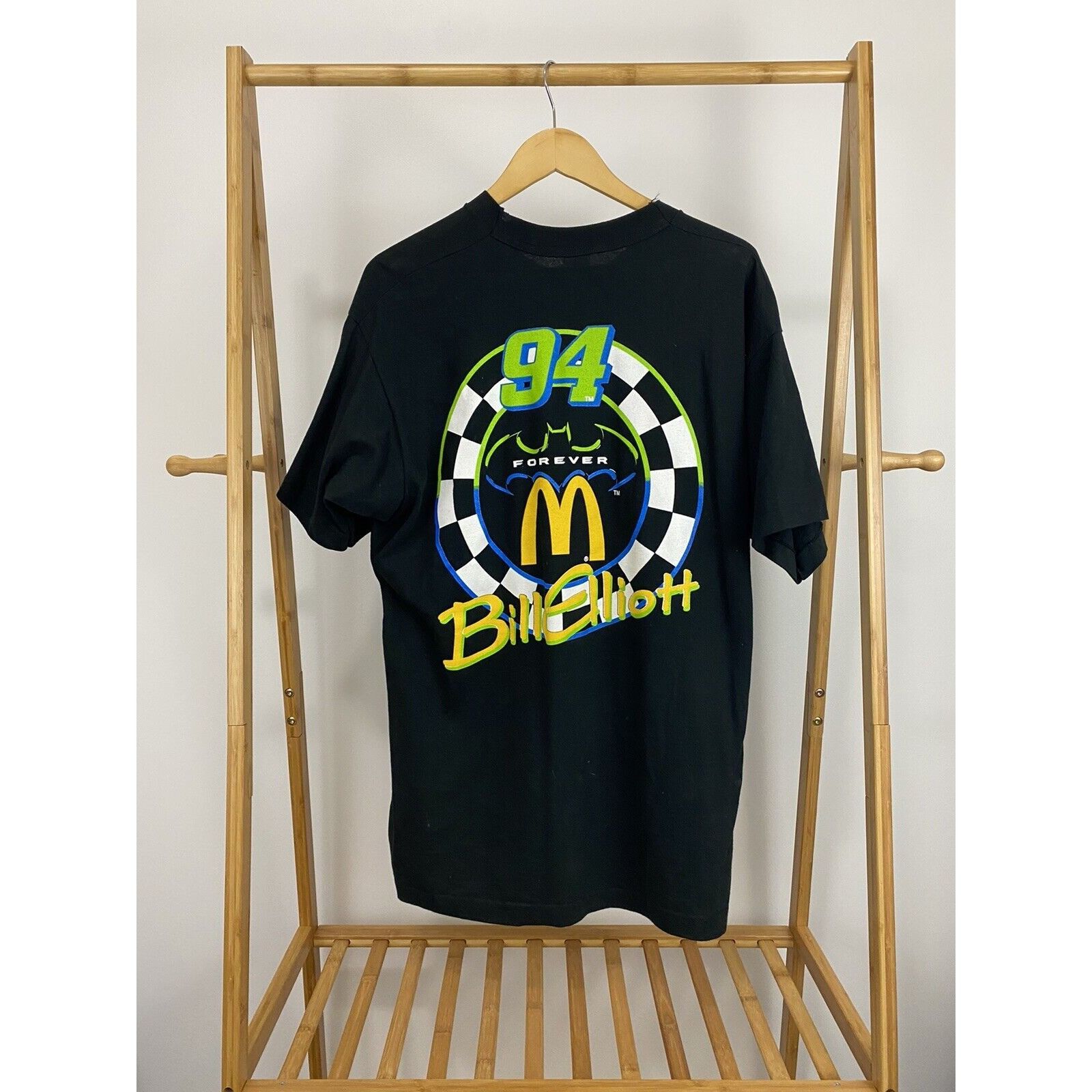 Vintage 90s McDonald's Batman good Bill Elliott Nascar Racing Black X-Large T-Shirt