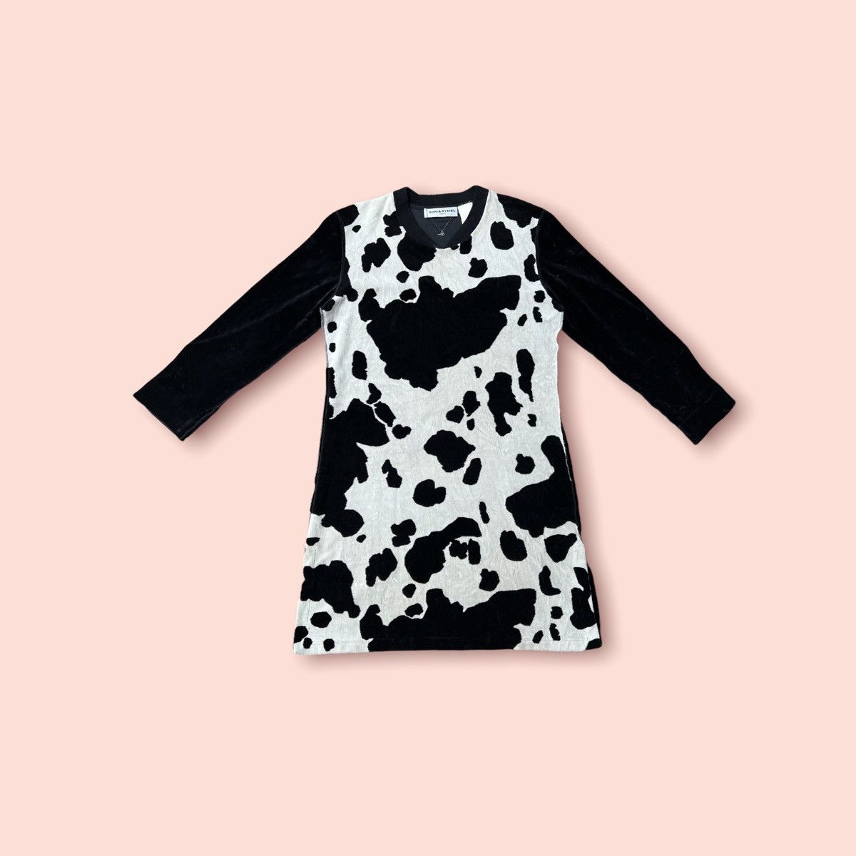 image of VTG Sonia Rykiel Milk Cow Velvet Dress in Black/White, Women's (Size Medium)