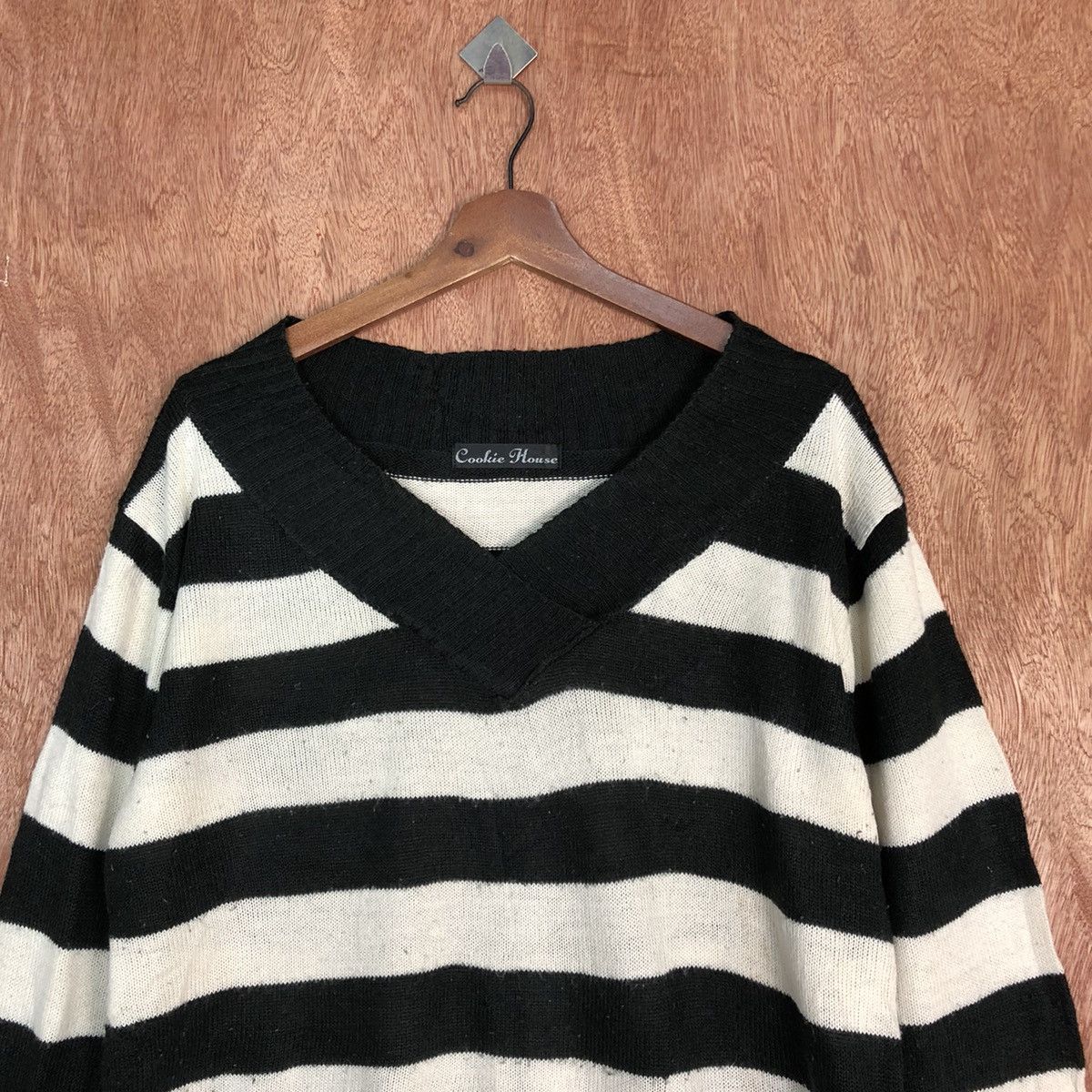 Homespun Knitwear Cookies House Stripe Black White Knitwear #H242 Size US XL / EU 56 / 4 - 9 Thumbnail
