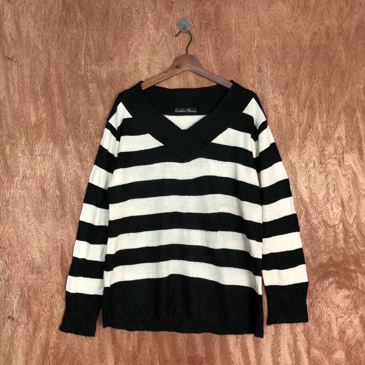 Homespun Knitwear Cookies House Stripe Black White Knitwear #H242 Size US XL / EU 56 / 4 - 1 Thumbnail