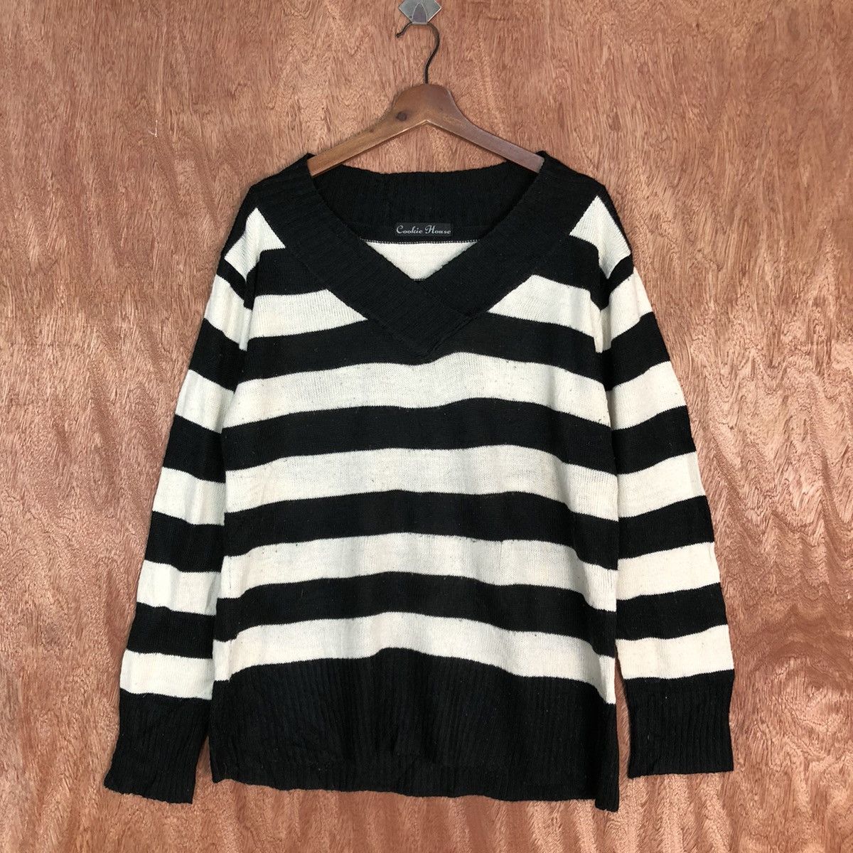 Homespun Knitwear Cookies House Stripe Black White Knitwear #H242 Size US XL / EU 56 / 4 - 3 Thumbnail