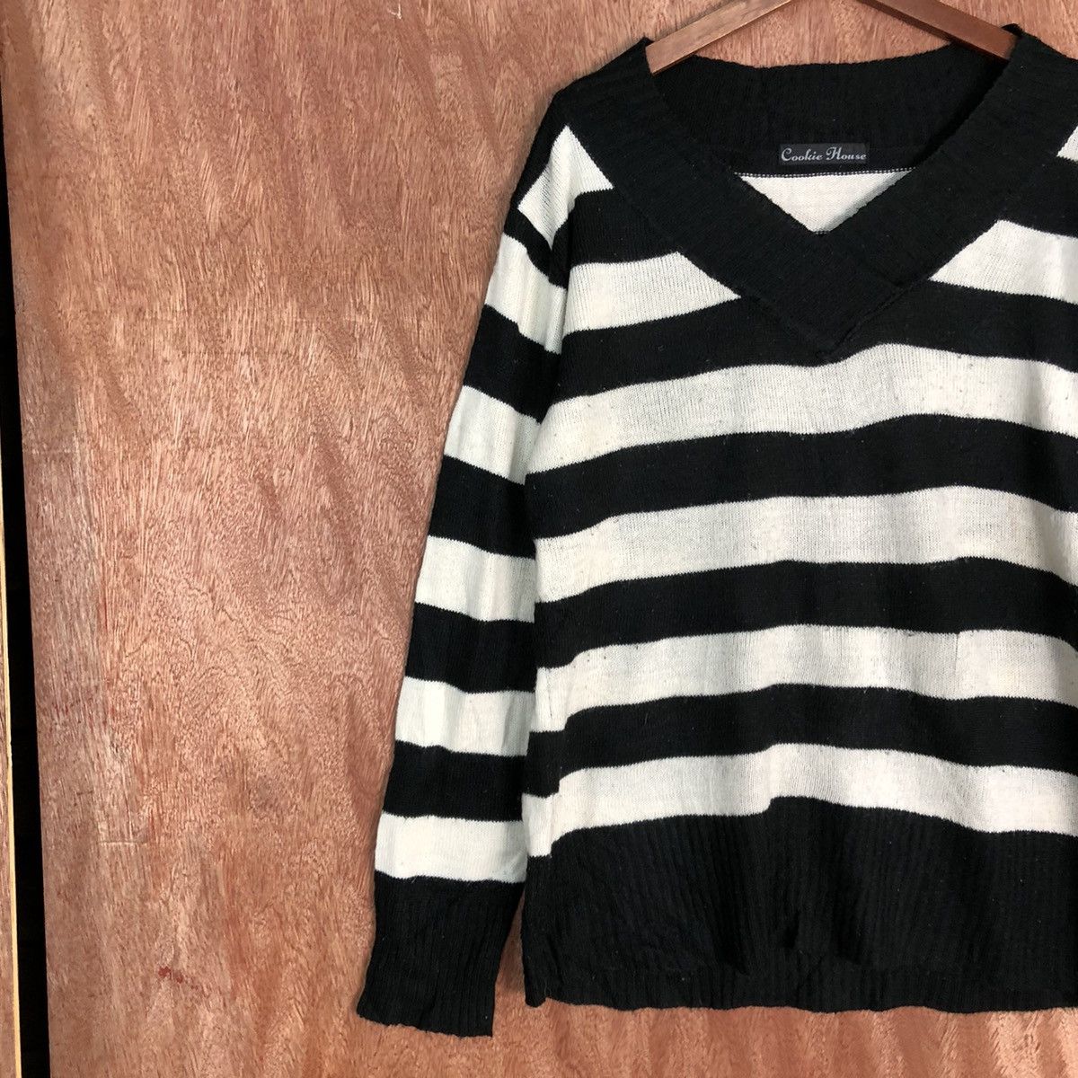 Homespun Knitwear Cookies House Stripe Black White Knitwear #H242 Size US XL / EU 56 / 4 - 7 Thumbnail