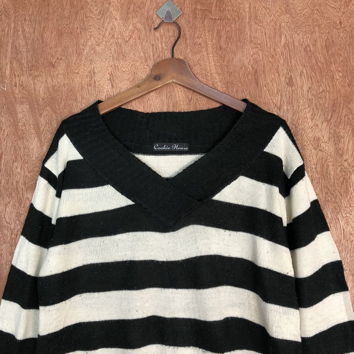 Homespun Knitwear Cookies House Stripe Black White Knitwear #H242 Size US XL / EU 56 / 4 - 2 Thumbnail