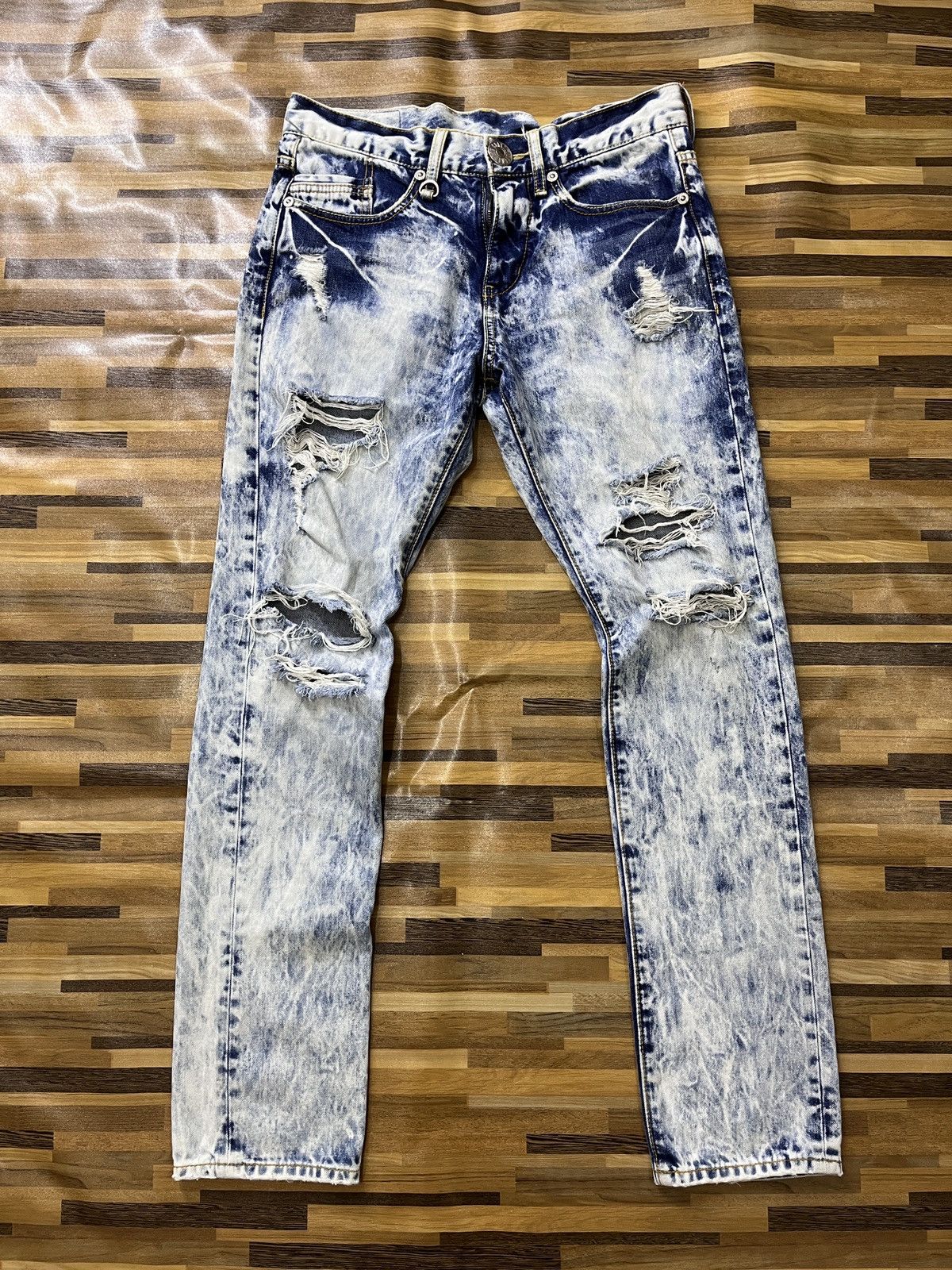Japanese Brand Distressed Co & Lu Distressed Denim Mudwash Straight Cut Size US 31 - 16 Thumbnail