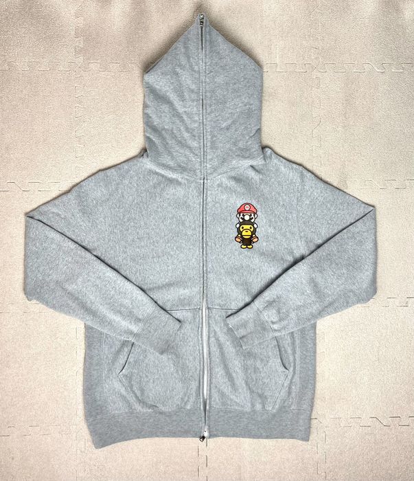 Bape Bape Gray Baby Milo Mario Logo Full Zip Hoodie Size L | Grailed