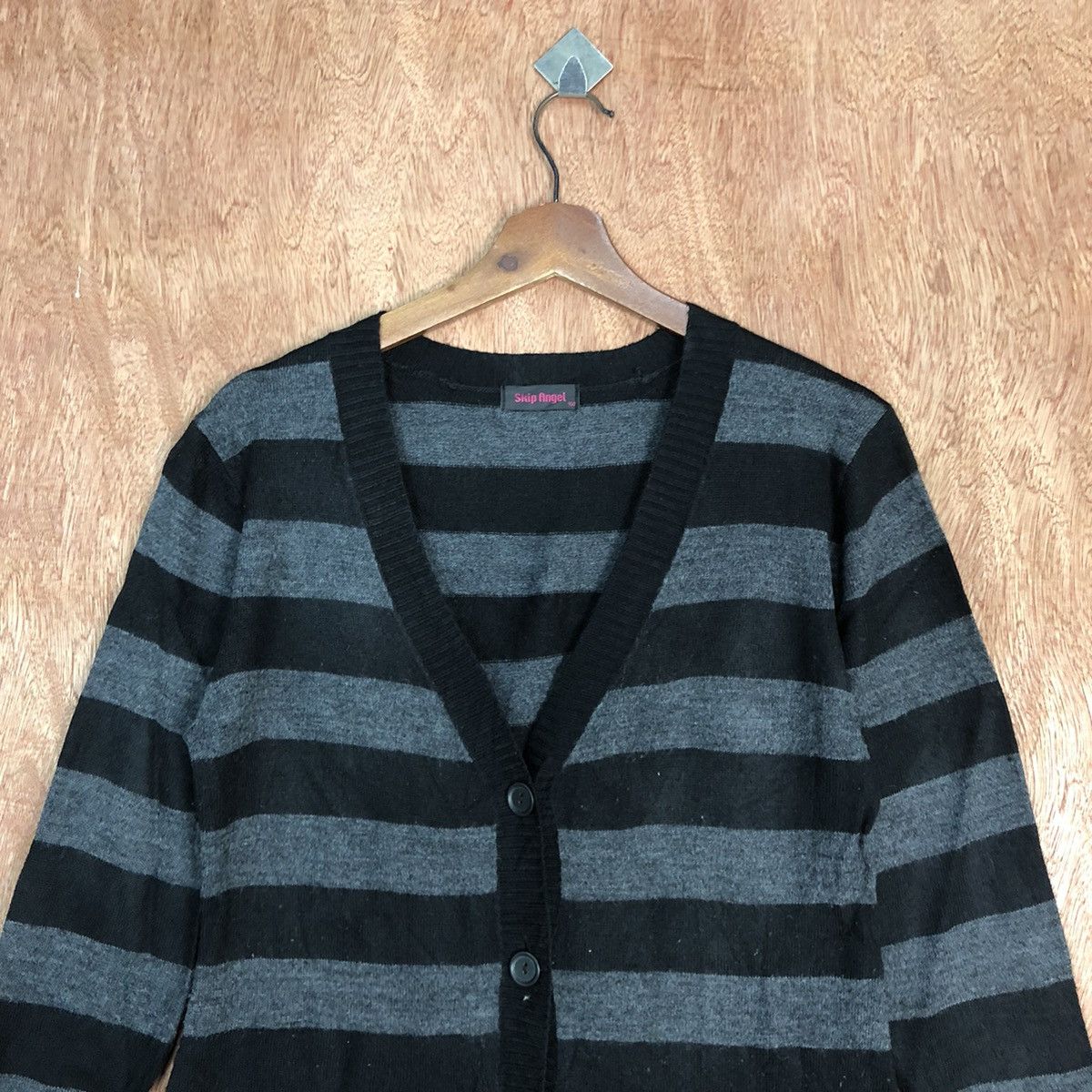 Vintage Skip Angel Black stripe knitwear japan Cardigan #H220 Size US M / EU 48-50 / 2 - 2 Thumbnail