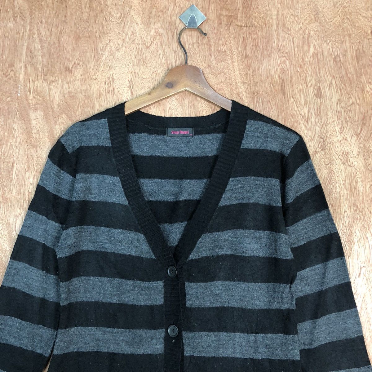 Vintage Skip Angel Black stripe knitwear japan Cardigan #H220 Size US M / EU 48-50 / 2 - 9 Thumbnail