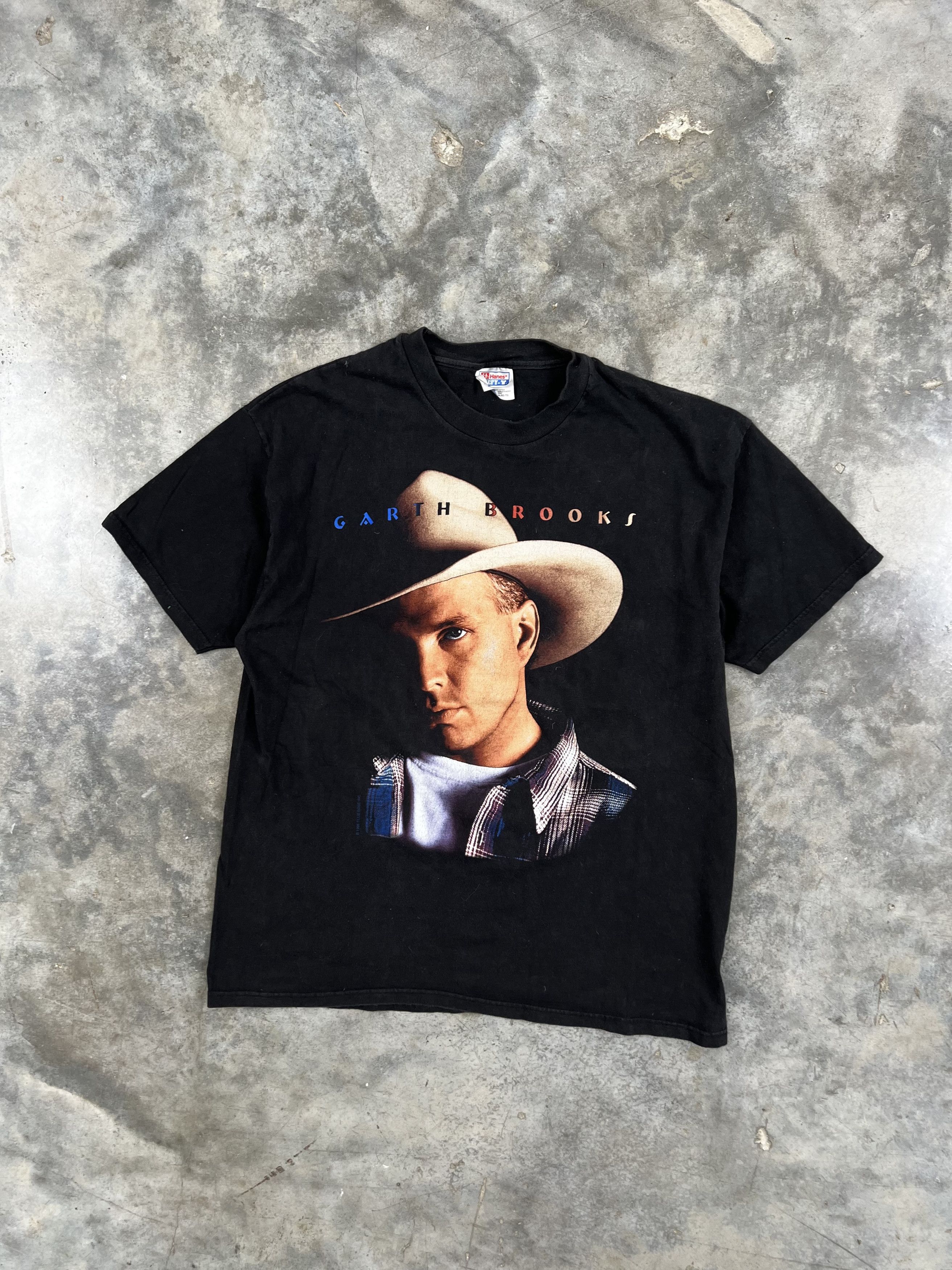 Vintage 90s Garth Brooks Portrait Face Tee Black XL Country