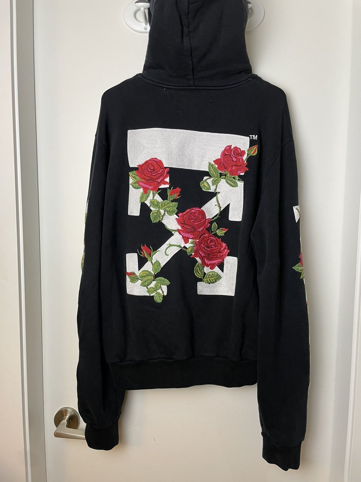 Off white embroidered rose zip up hoodie hotsell