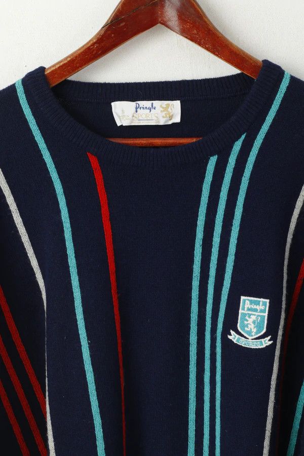 Vintage Pringle Sports Men S Jumper Navy Striped New Wool 1499 Size US S / EU 44-46 / 1 - 3 Thumbnail
